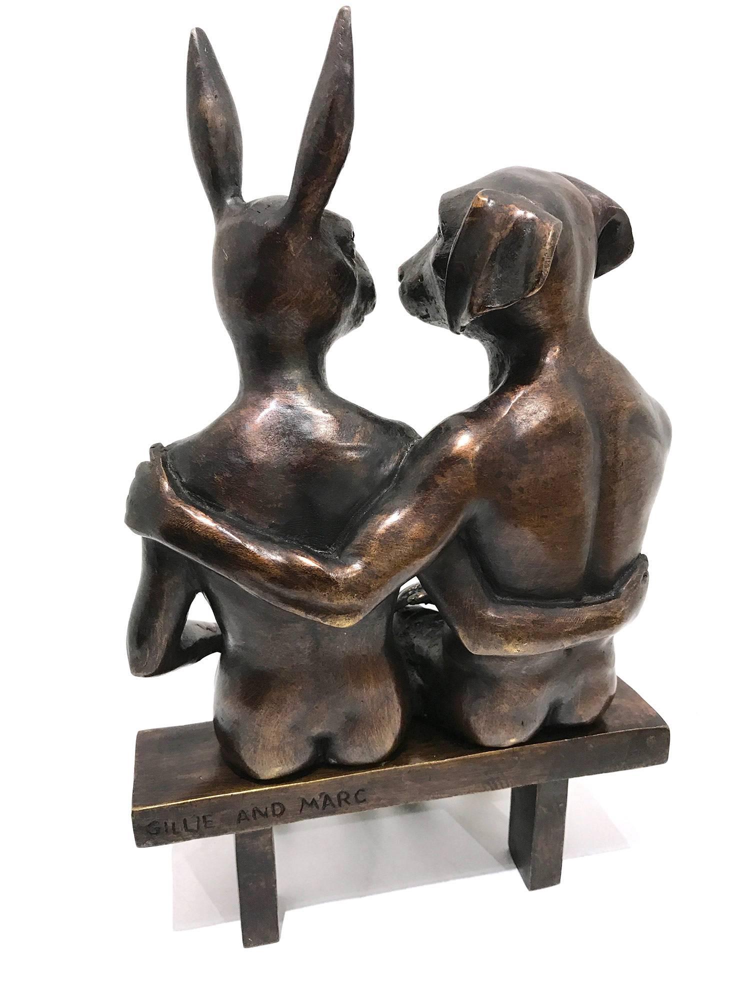 They Were Together Forever - Gold Abstract Sculpture by Gillie and Marc Schattner
