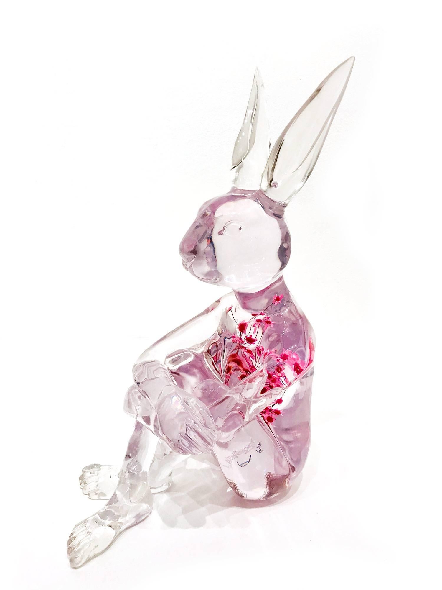 She Had Pure Thoughts with Pink Flowers - Gray Abstract Sculpture by Gillie and Marc Schattner
