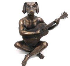 "He Played Like He Was Keith Richards" Dogman with Guitar Bronze Sculpture