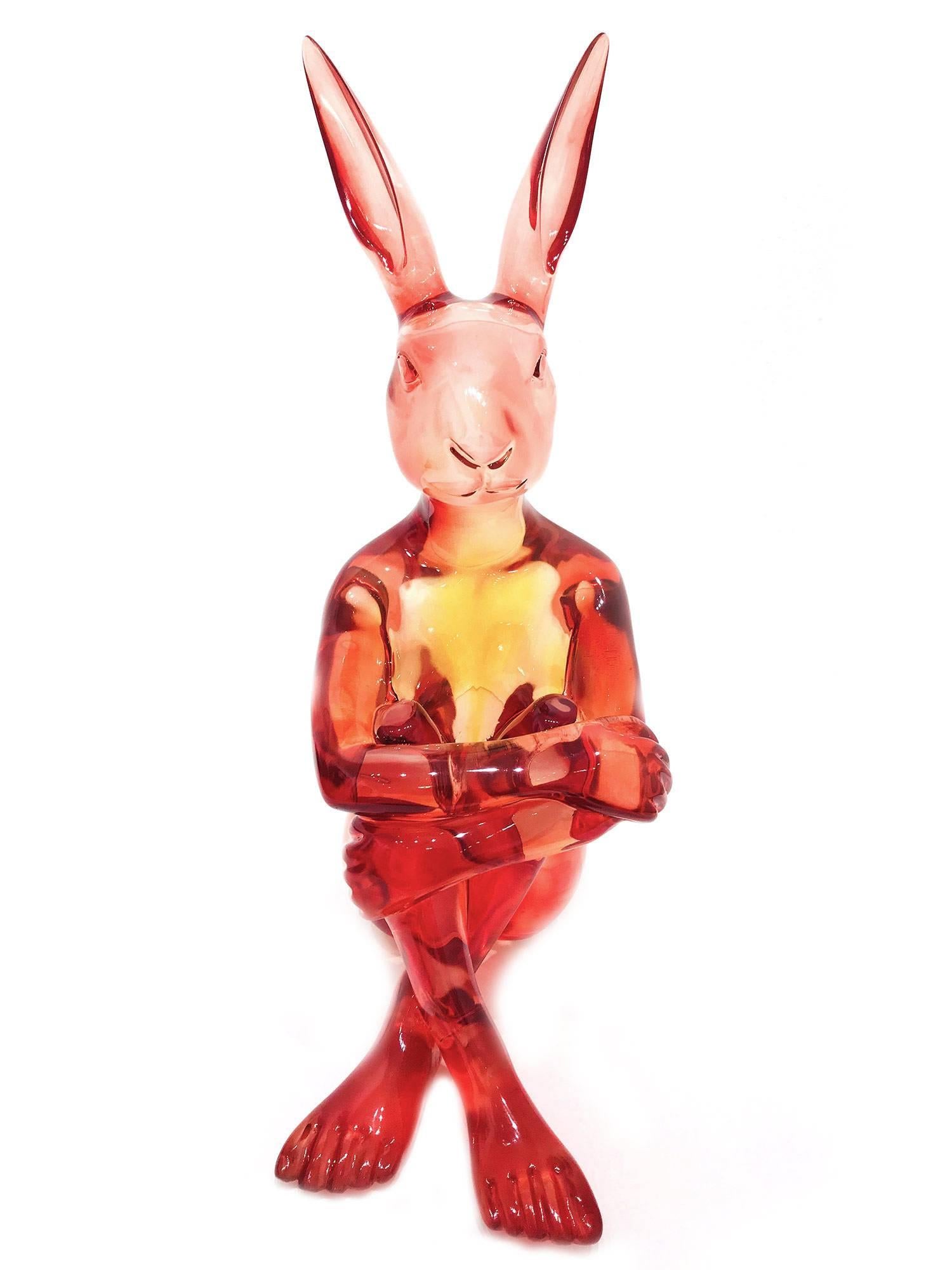 Raspberry Swirl Rabbit Girl - Pop Art Sculpture by Gillie and Marc Schattner