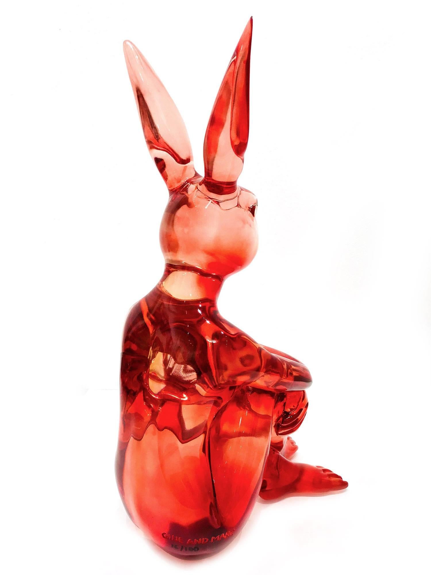 Raspberry Swirl Rabbit Girl - Red Figurative Sculpture by Gillie and Marc Schattner