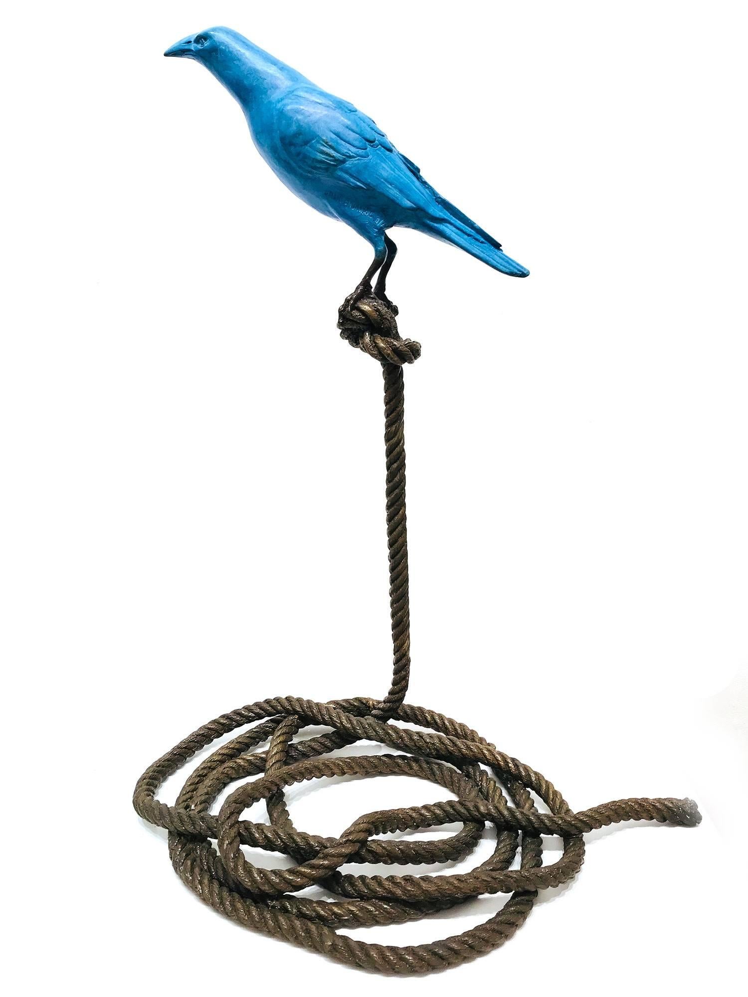 Sebastian, The Magpie on Rope - Gold Abstract Sculpture by Gillie and Marc Schattner