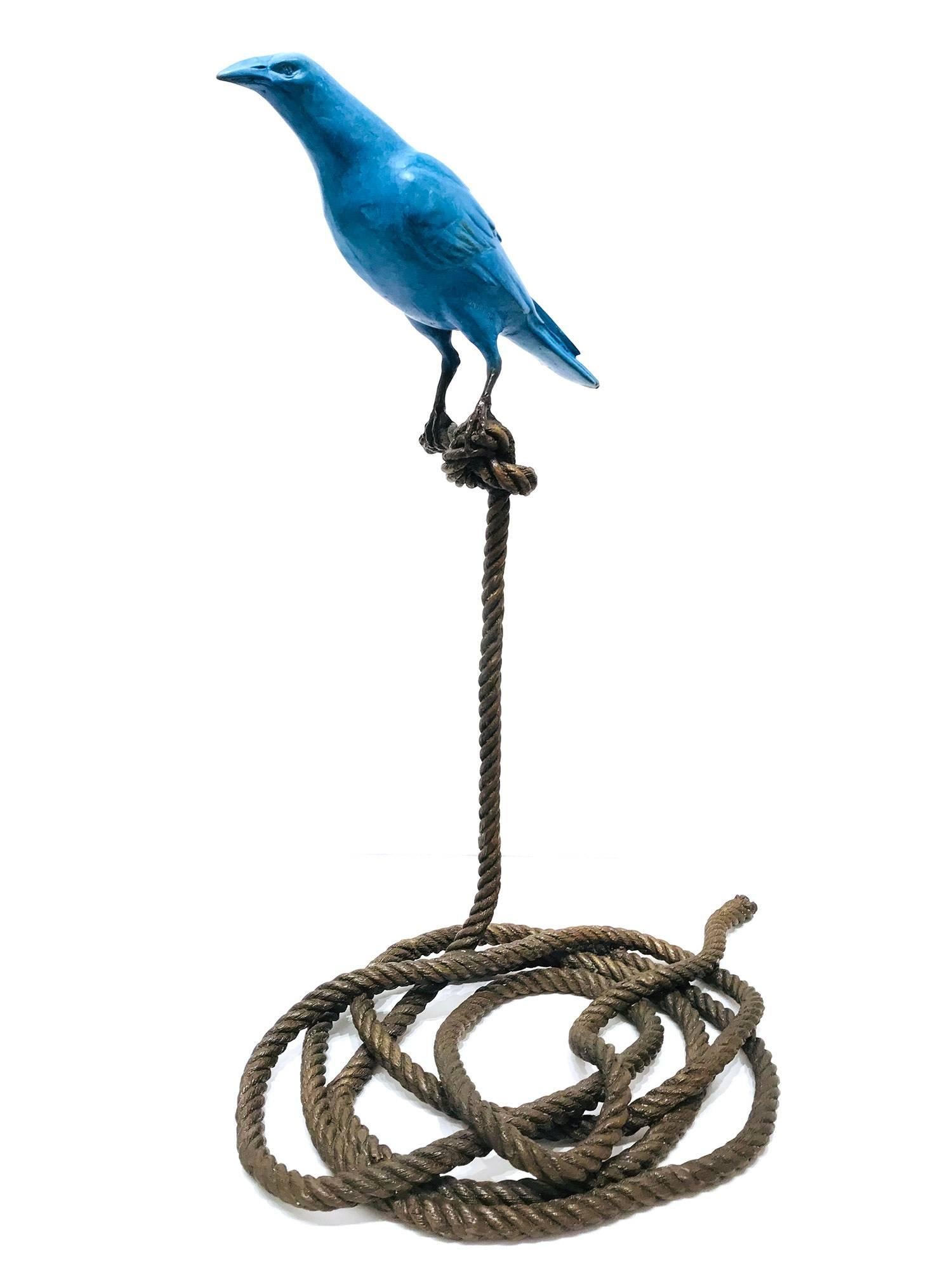 Sebastian, The Magpie on Rope - Contemporary Sculpture by Gillie and Marc Schattner