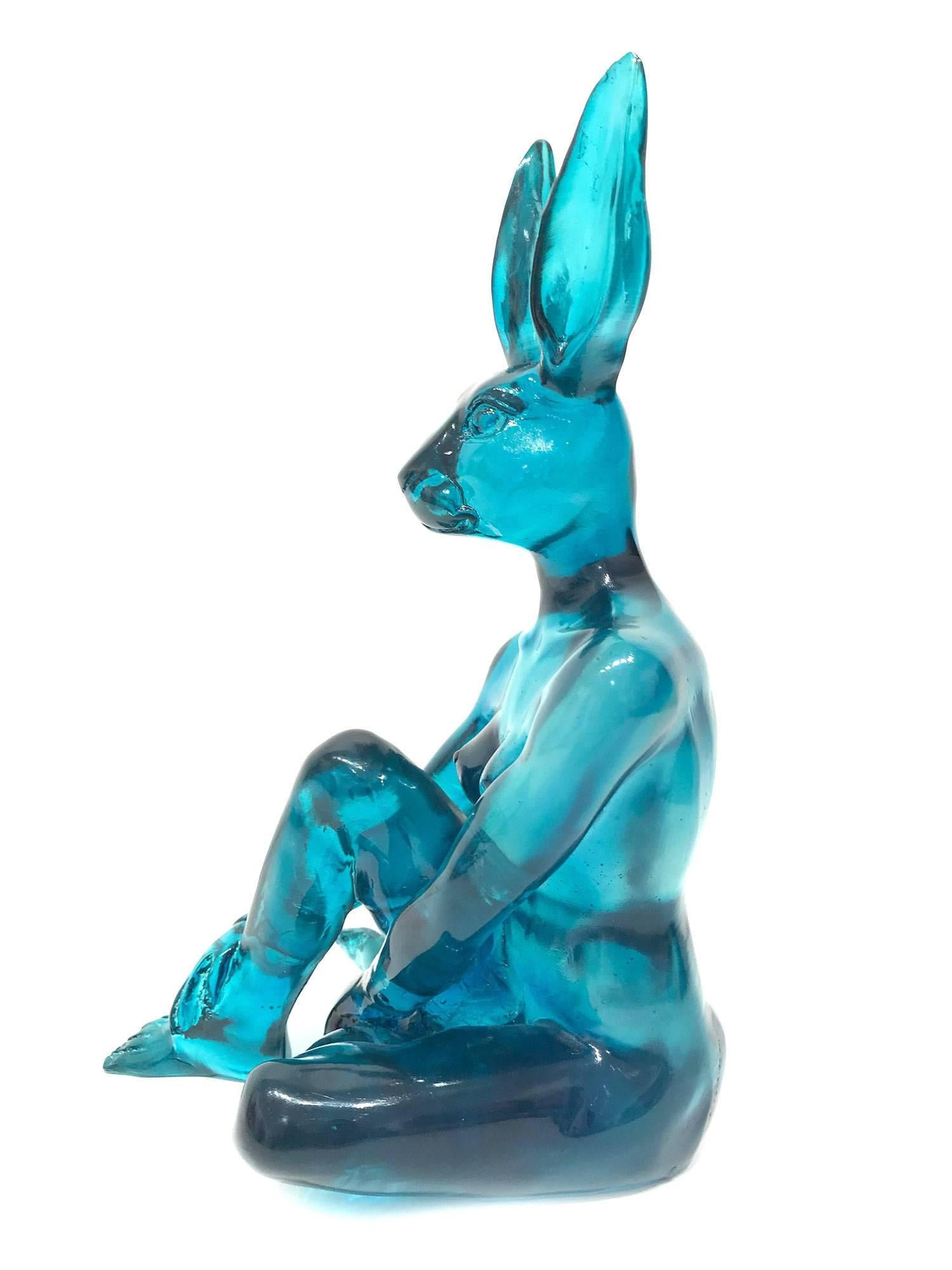 Mini Lolly Rabbitgirl (Blue) - Pop Art Sculpture by Gillie and Marc Schattner