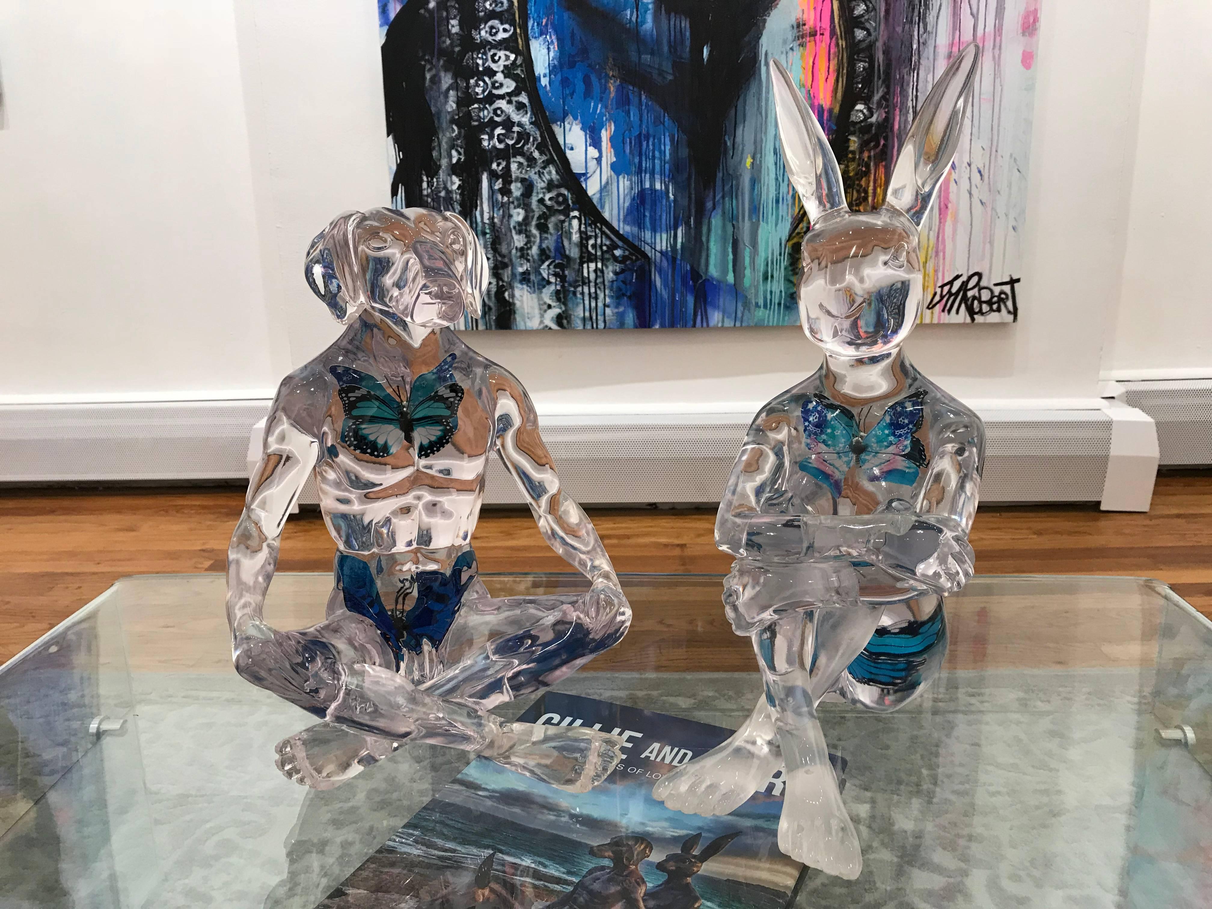 Butterfly Blue Rabbitgirl - Sculpture by Gillie and Marc Schattner