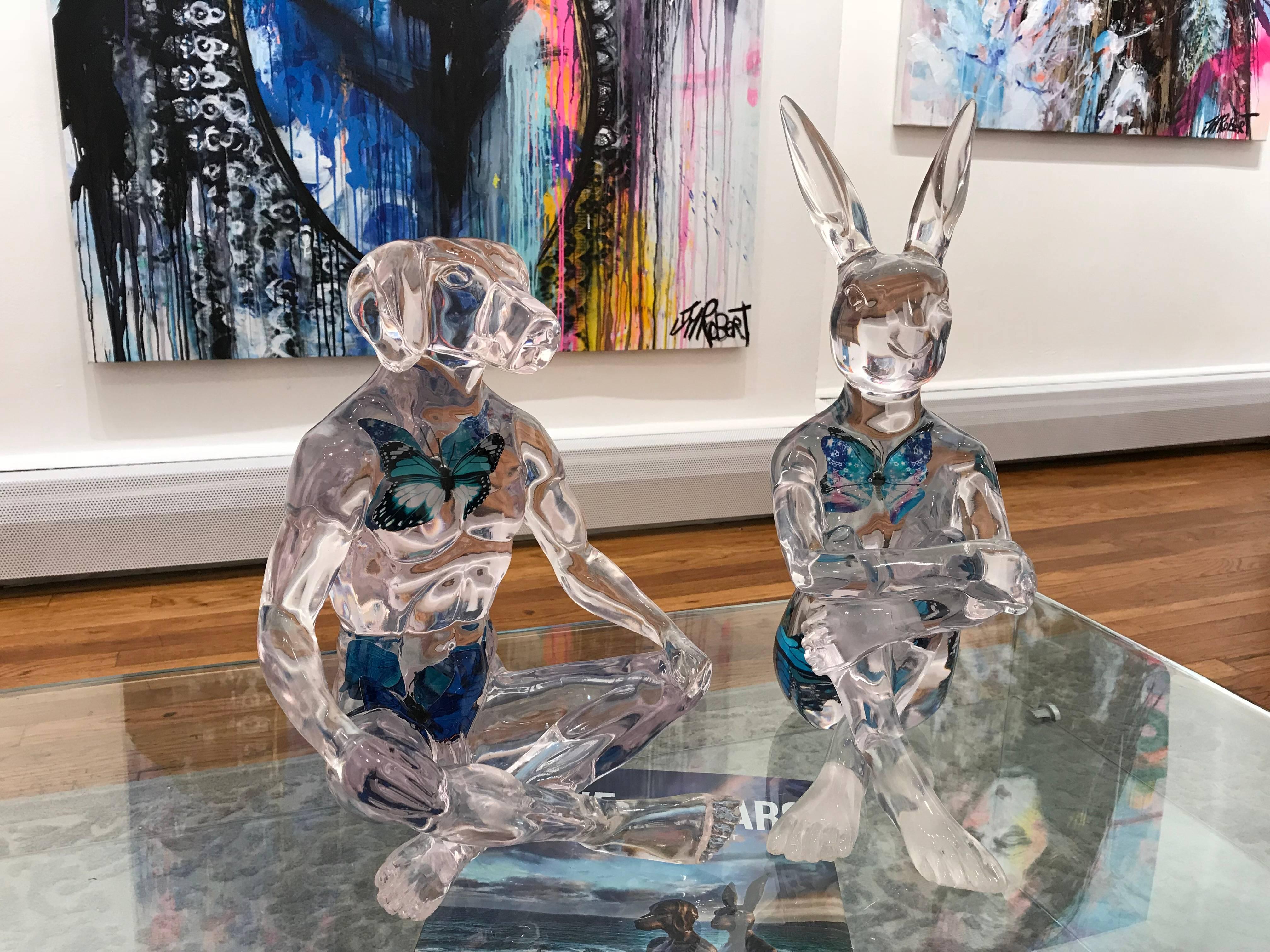 Butterfly Blue Rabbitgirl - Pop Art Sculpture by Gillie and Marc Schattner