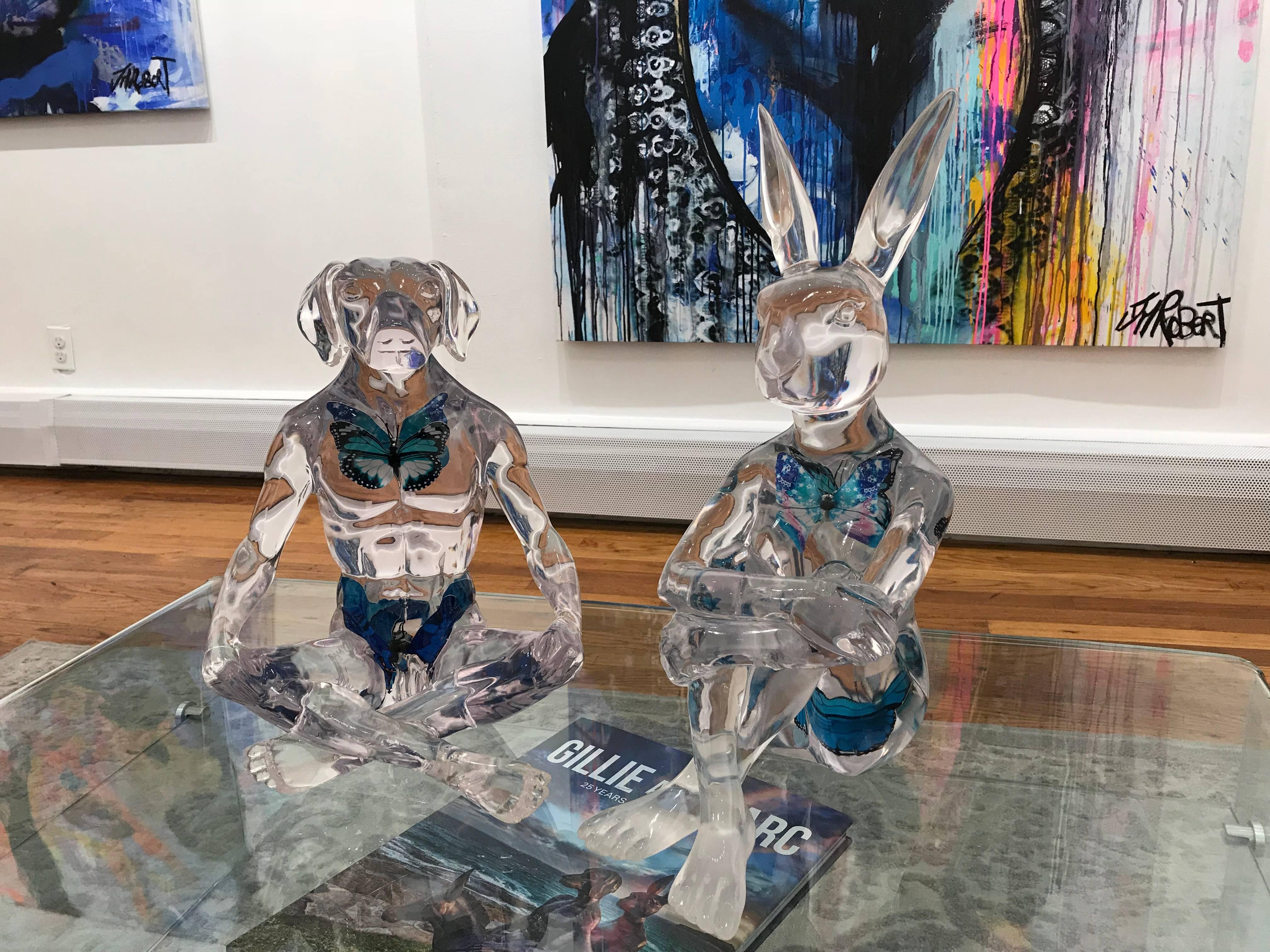 Butterfly Blue Rabbitgirl - Gray Abstract Sculpture by Gillie and Marc Schattner