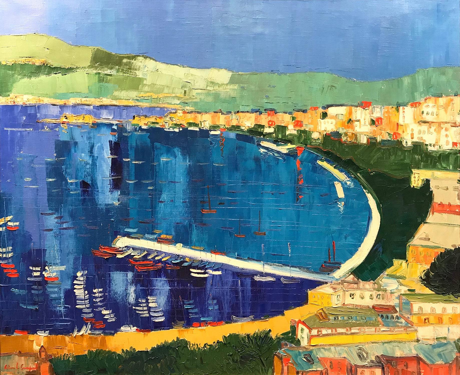 View of an Italian Marina - Painting by Gian Luigi Campanile