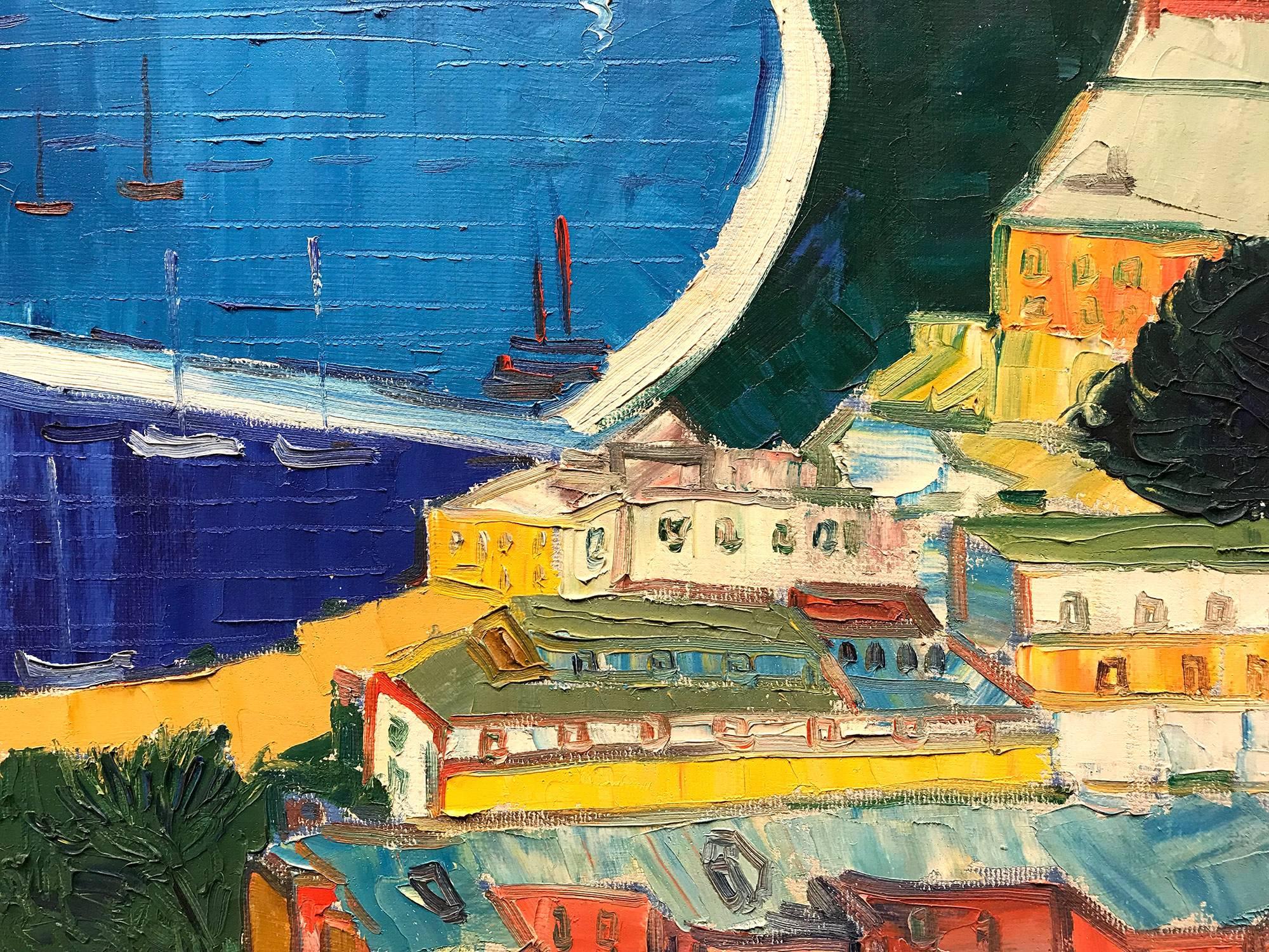 View of an Italian Marina - Modern Painting by Gian Luigi Campanile