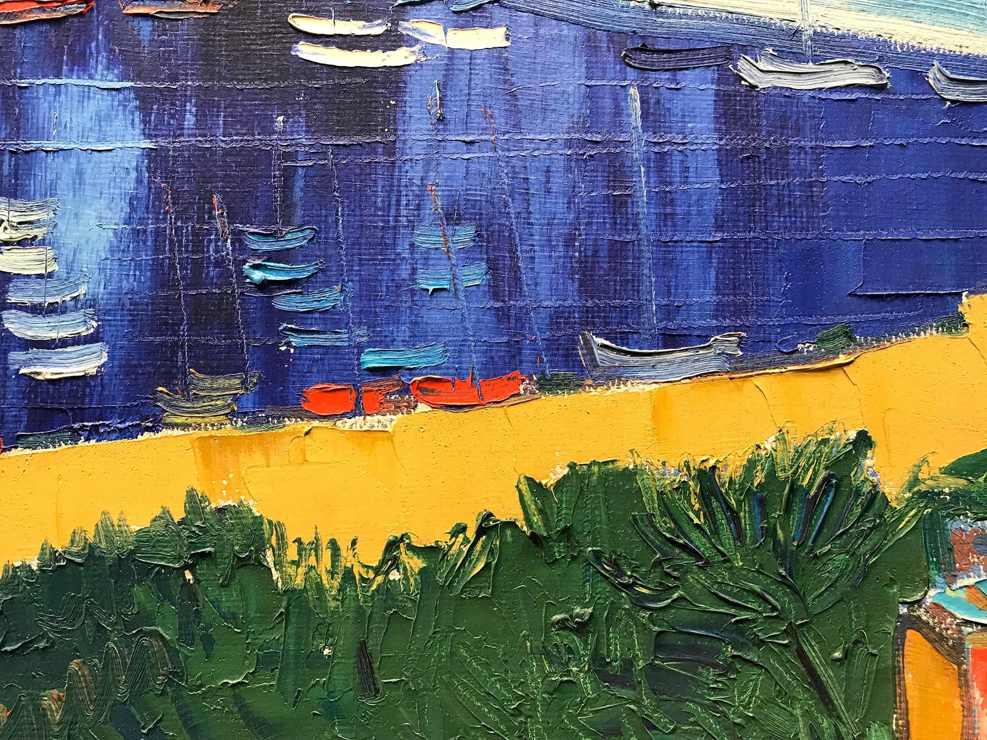 View of an Italian Marina - Gray Landscape Painting by Gian Luigi Campanile