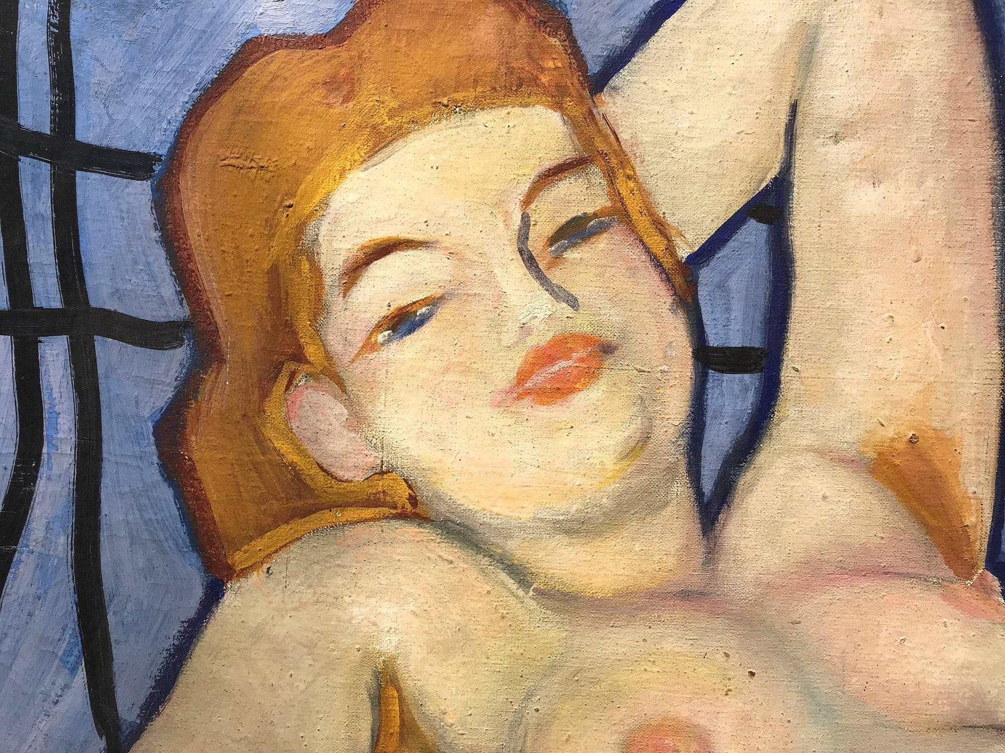 Modernist Nude - Beige Figurative Painting by Zygmunt Mazur