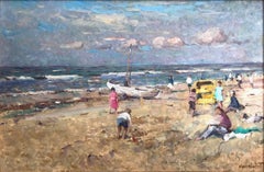 Beach Scene with Figures and Children Playing