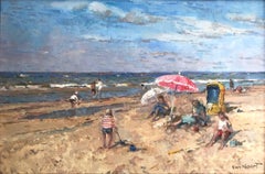 Beach Scene with Figures and Parasol