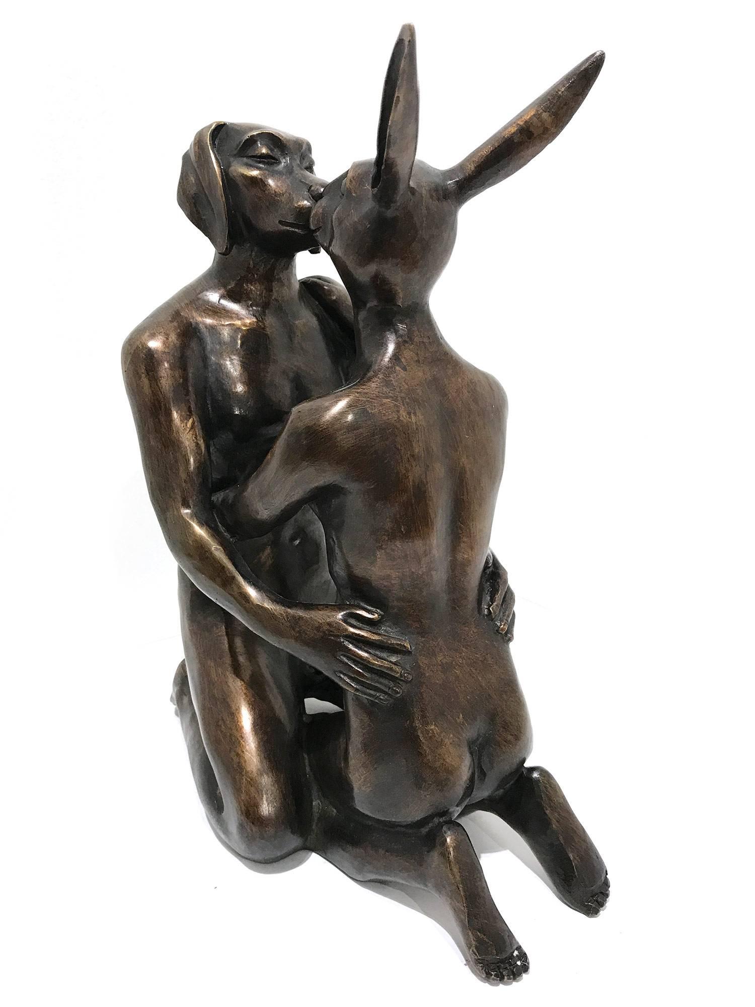 She Kissed Him Like It Was for the First Time - Gold Abstract Sculpture by Gillie and Marc Schattner