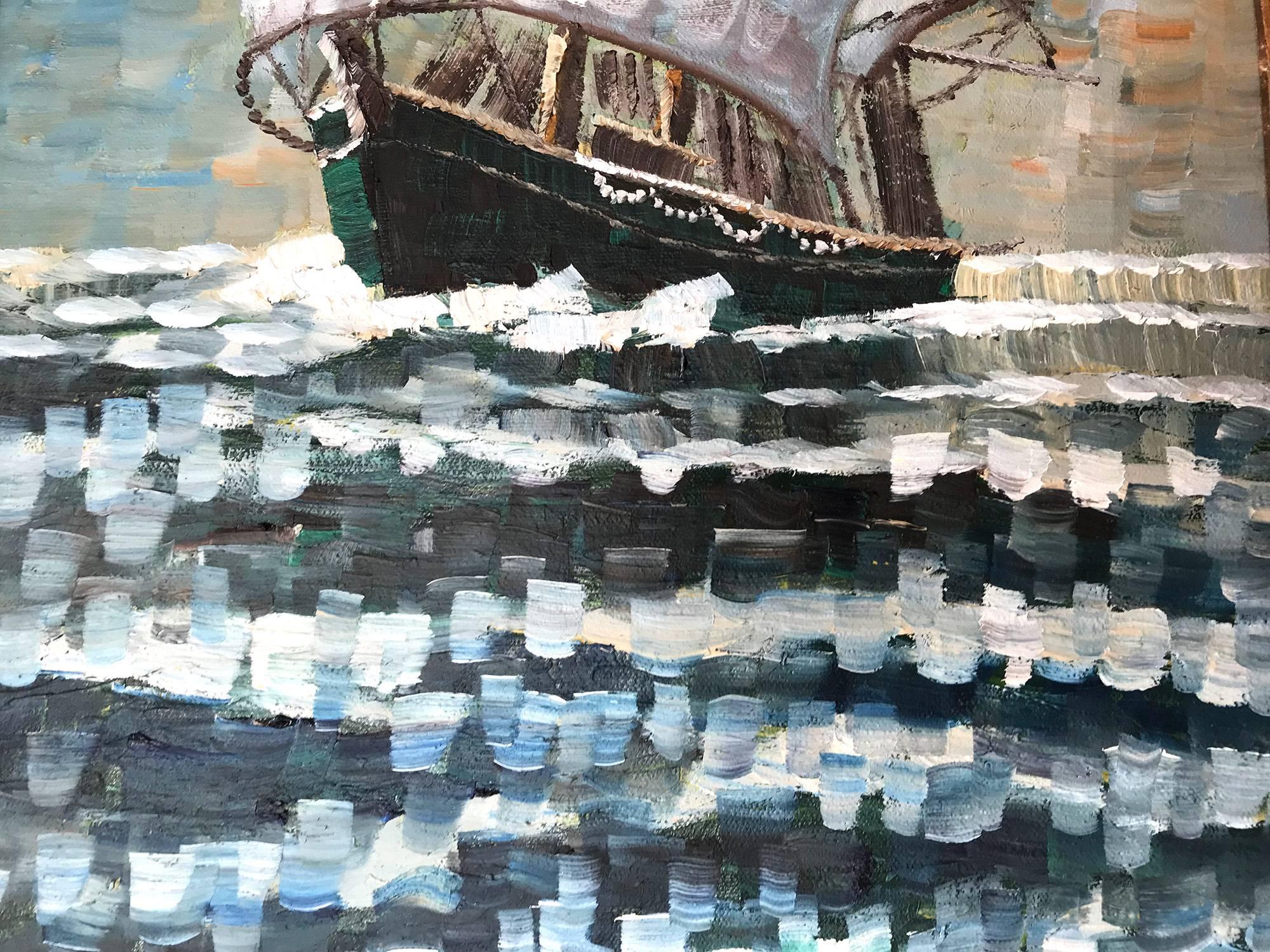 American Clipper Ship - Impressionist Painting by Kristina Nemethy