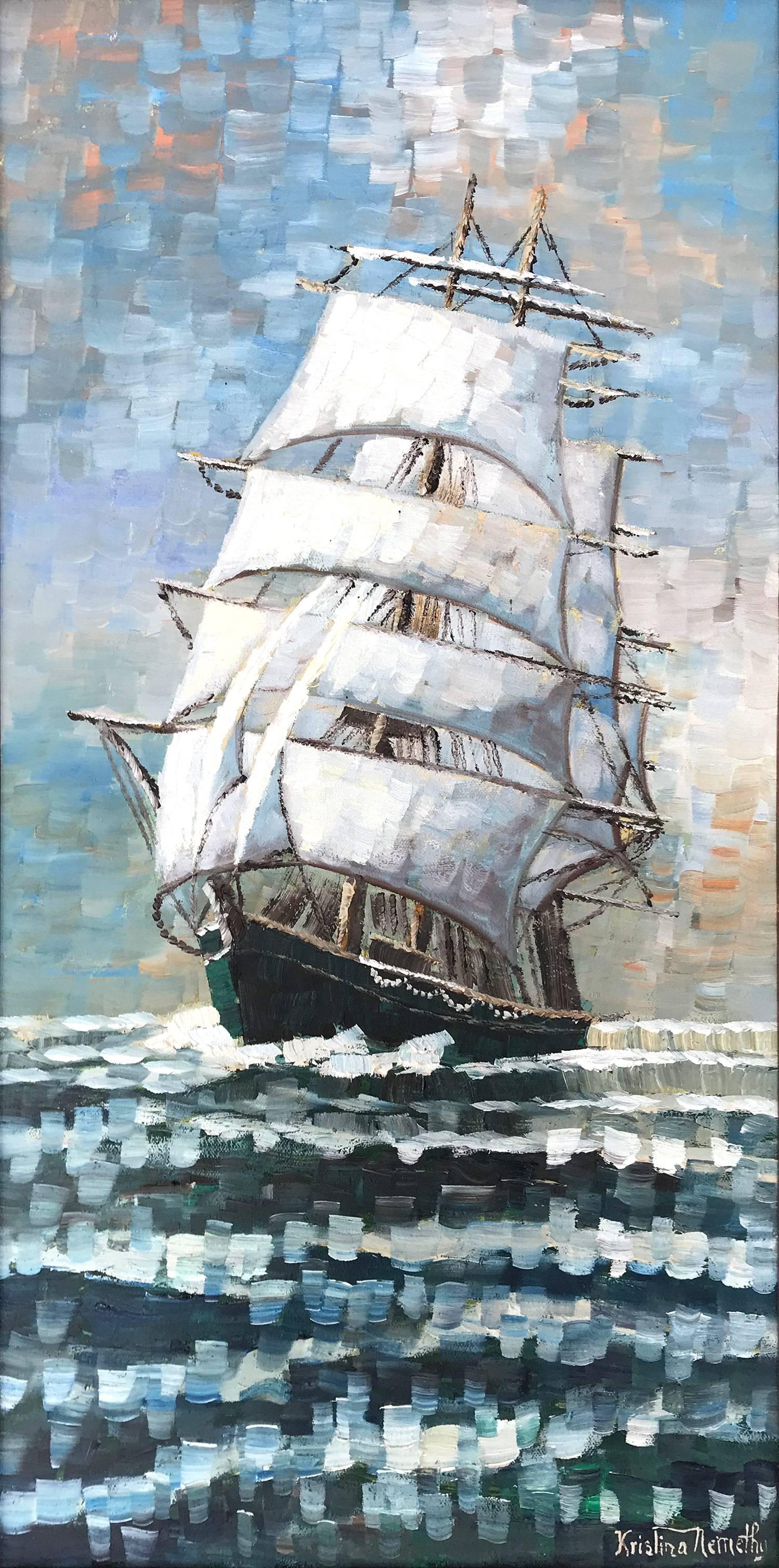 American Clipper Ship - Painting by Kristina Nemethy