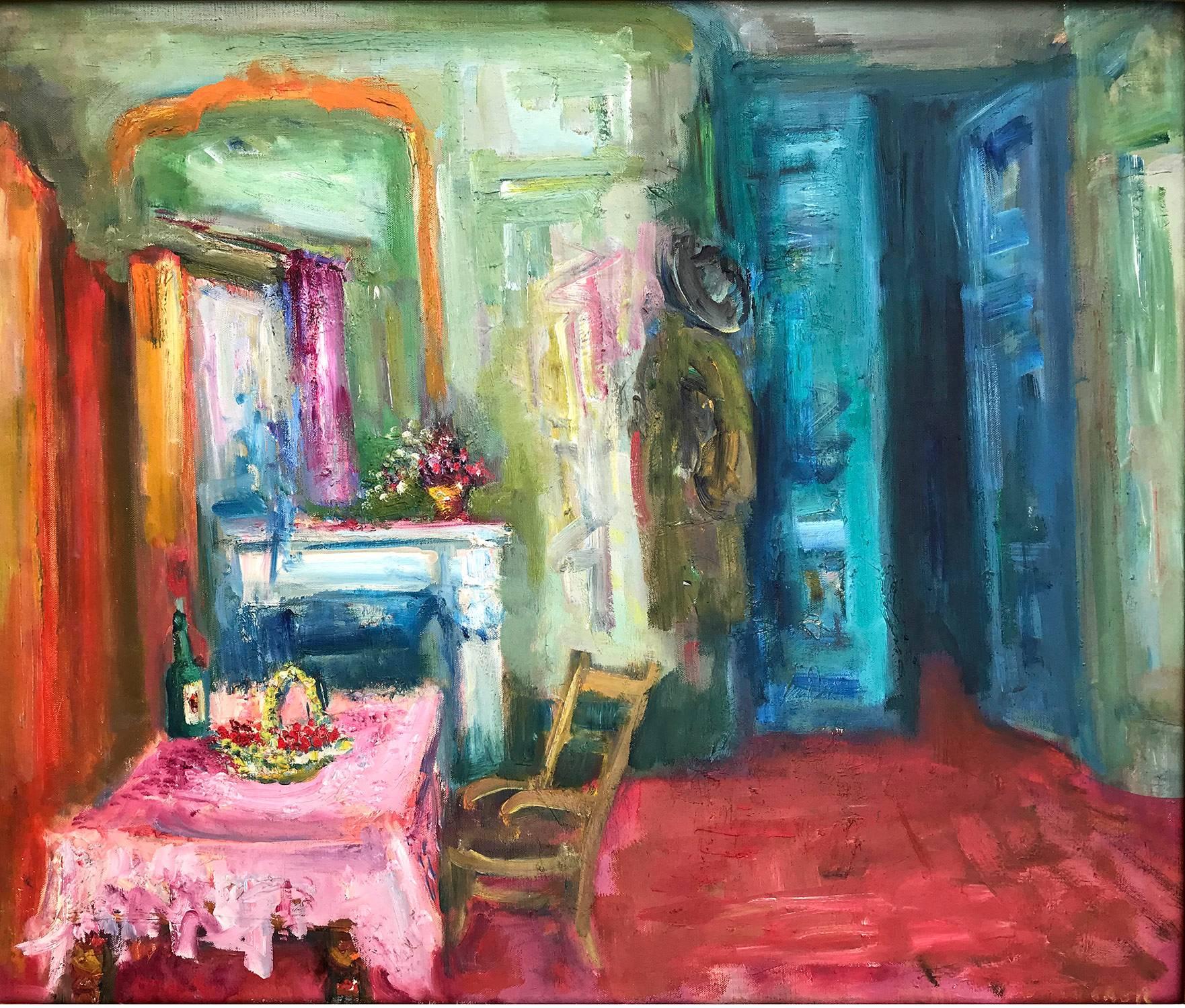 Interior Scene with Wine bottle - Painting by Jacques Zucker