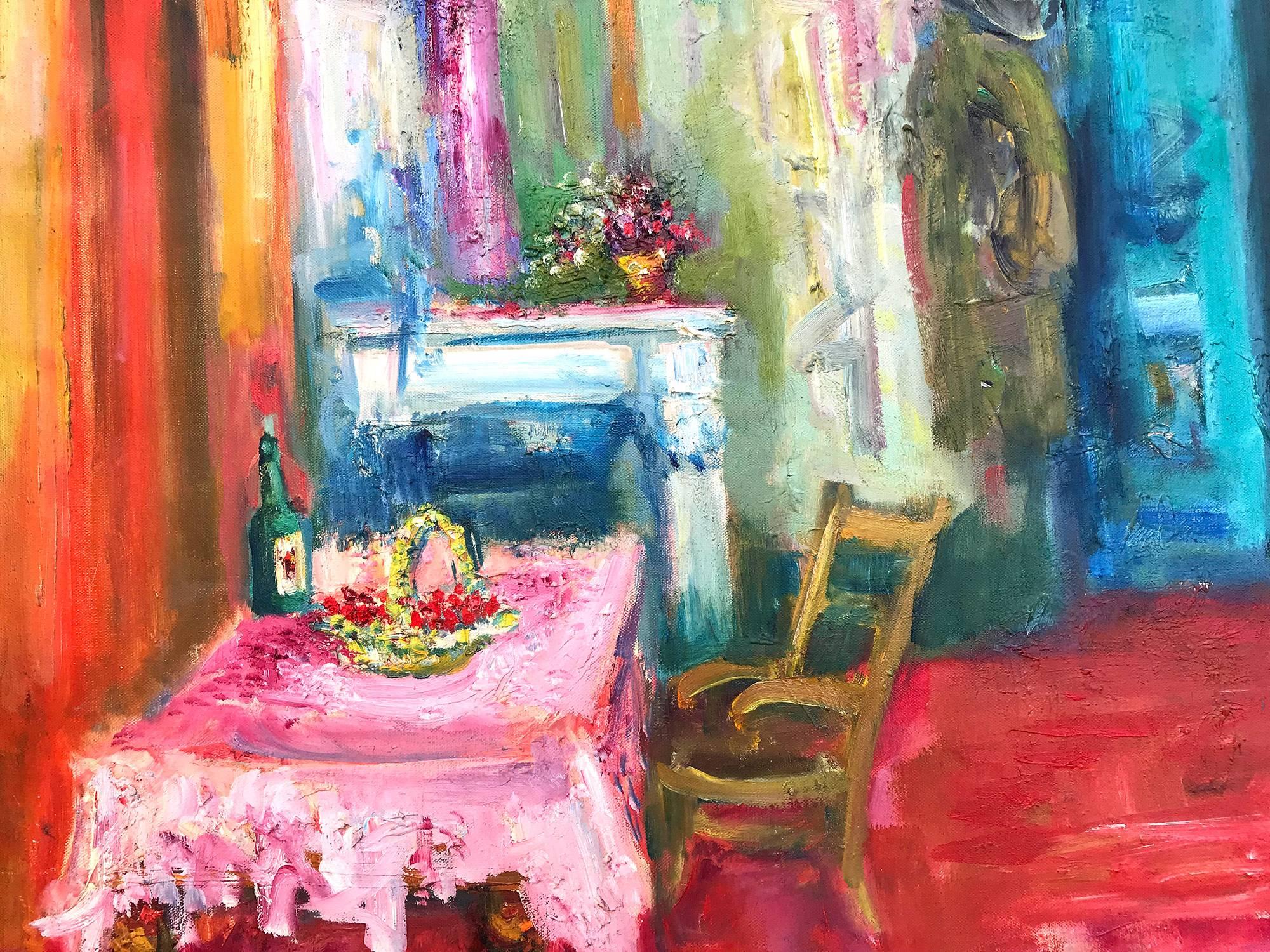 Interior Scene with Wine bottle - Impressionist Painting by Jacques Zucker