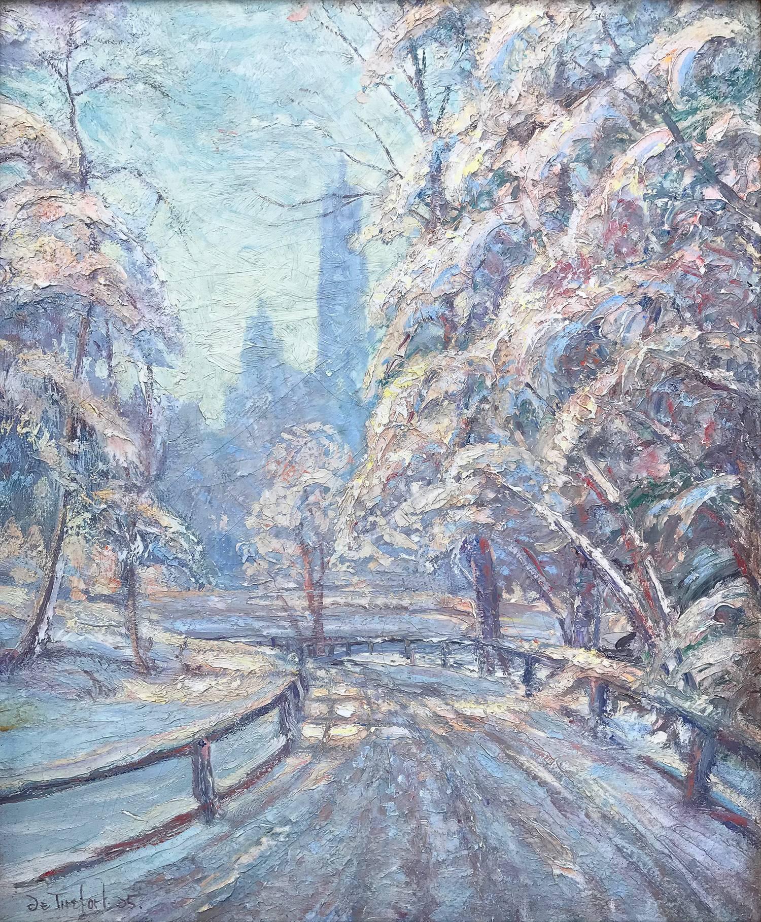 Central Park After the Storm - Painting by Bela de Tirefort