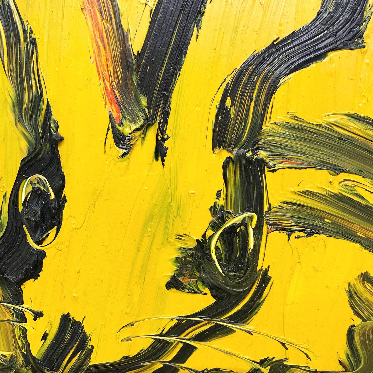 Untitled (Bunny on Yellow) - Contemporary Painting by Hunt Slonem