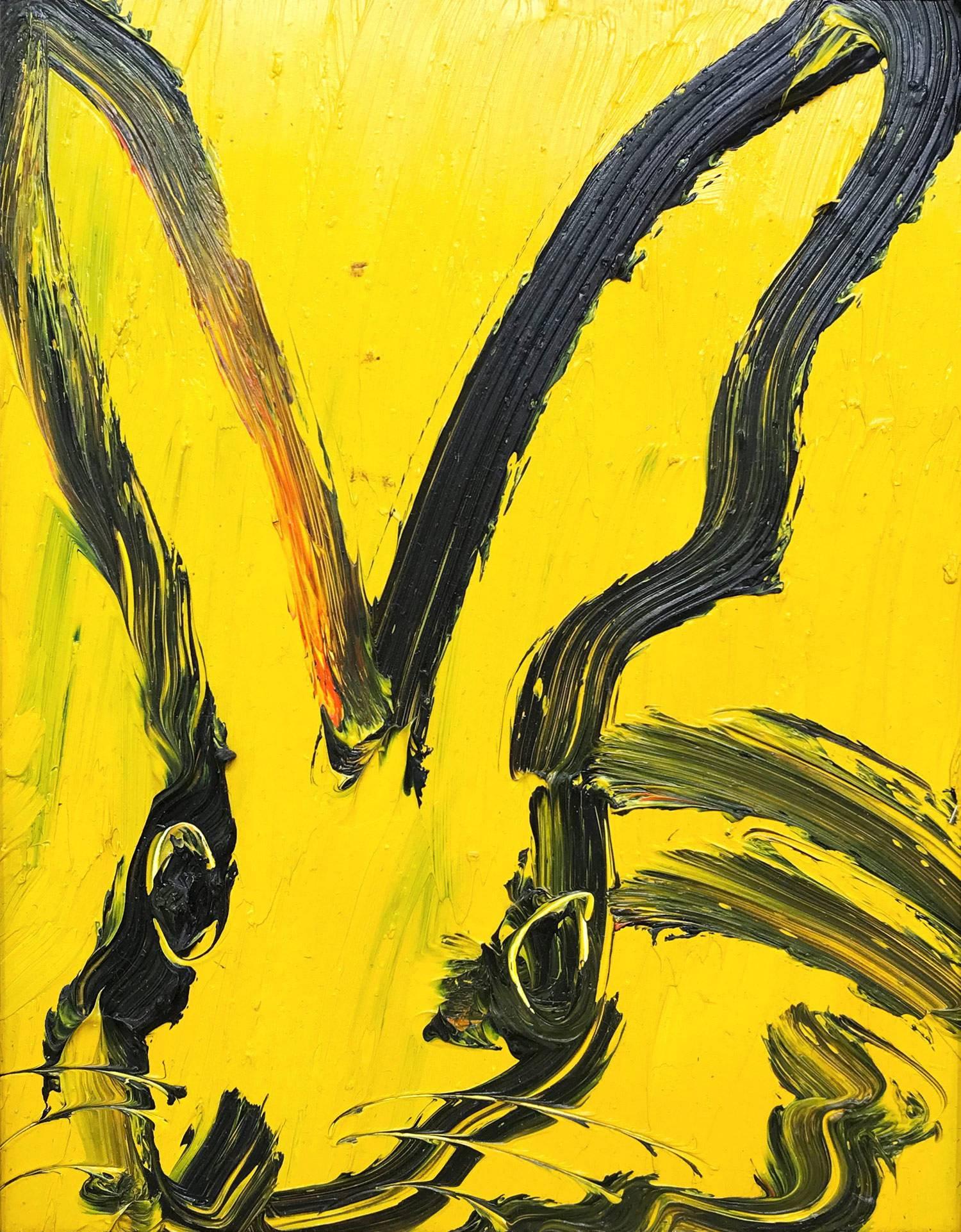 Untitled (Bunny on Yellow) - Painting by Hunt Slonem