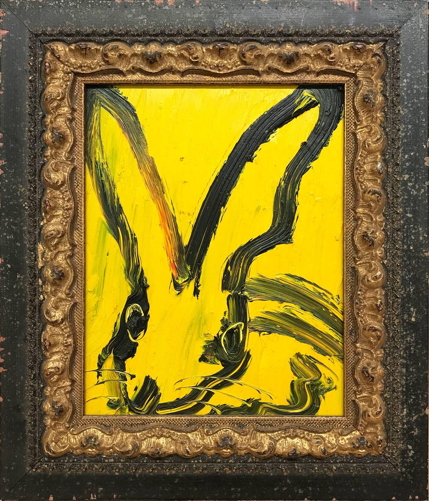 Hunt Slonem Abstract Painting - Untitled (Bunny on Yellow)