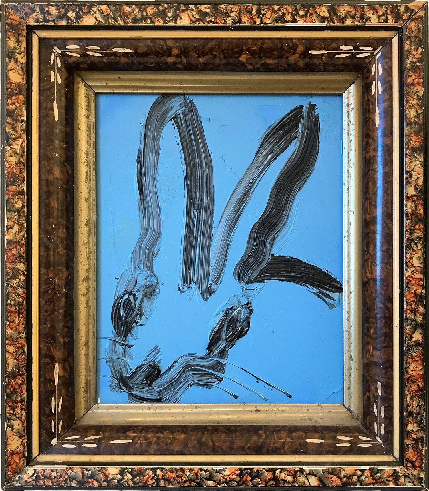 Hunt Slonem Abstract Painting - Untitled (Bunny on Cobalt Blue)