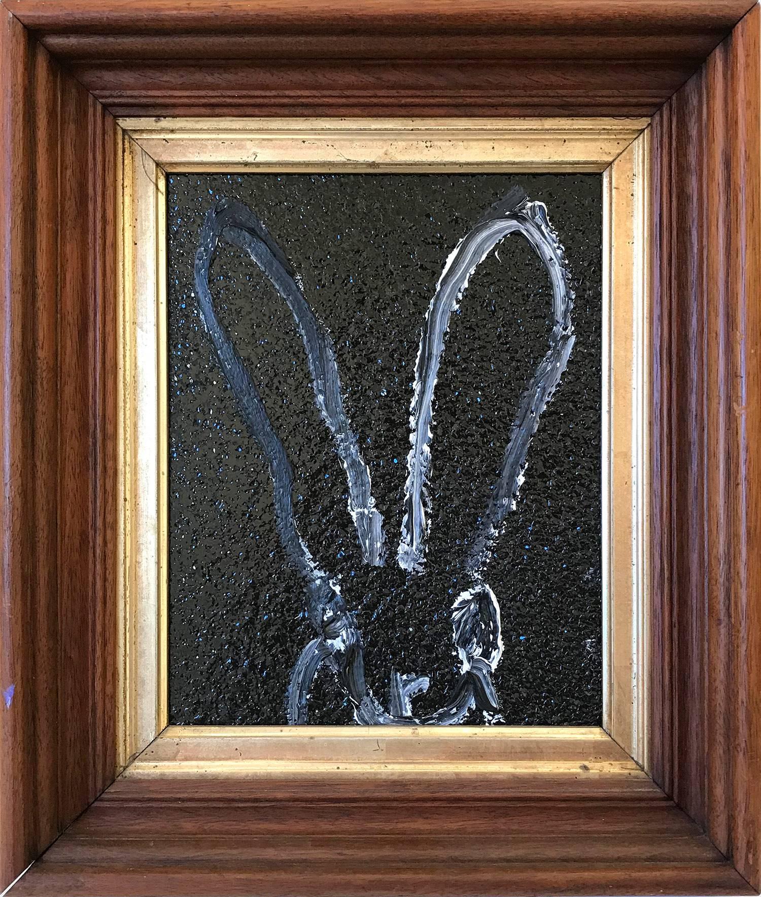 Hunt Slonem Abstract Painting - Untitled (Bunny on Black Diamond Dust)