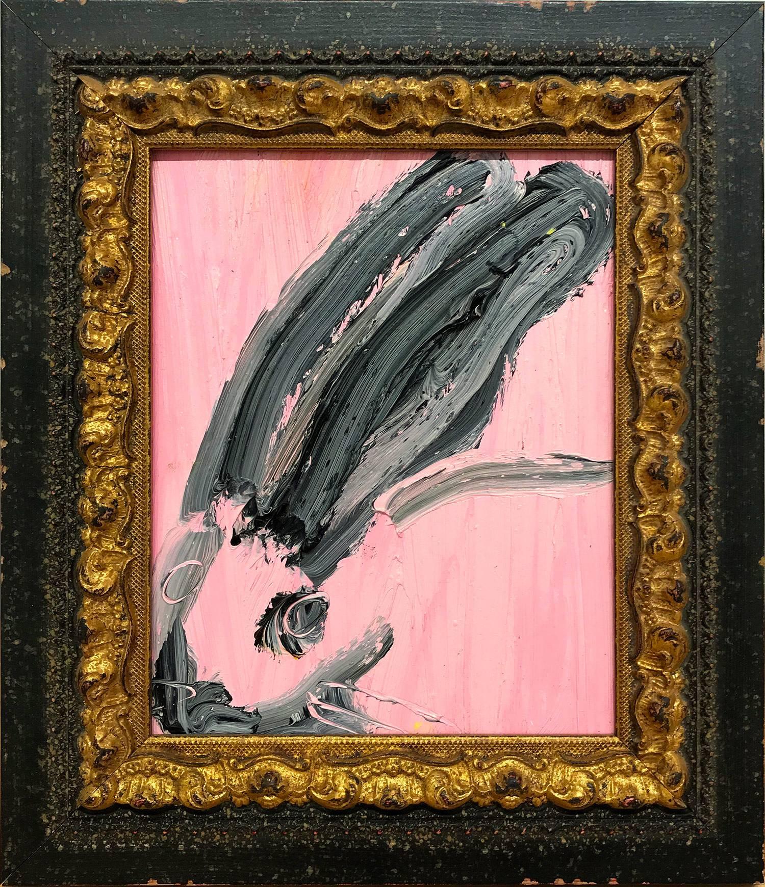 Hunt Slonem Animal Painting - Untitled (Bunny on Pink)