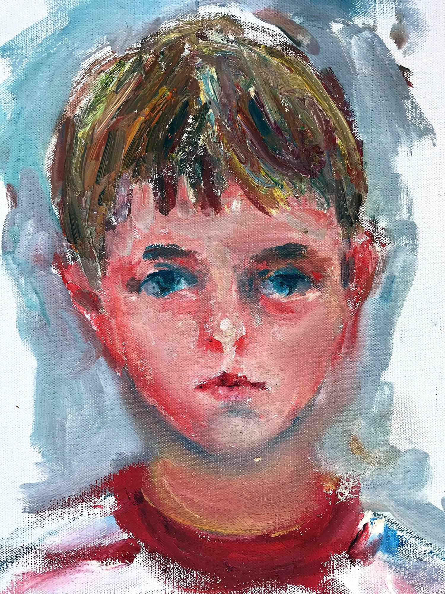 Portrait of a Blond Boy - American Impressionist Painting by Jacques Zucker