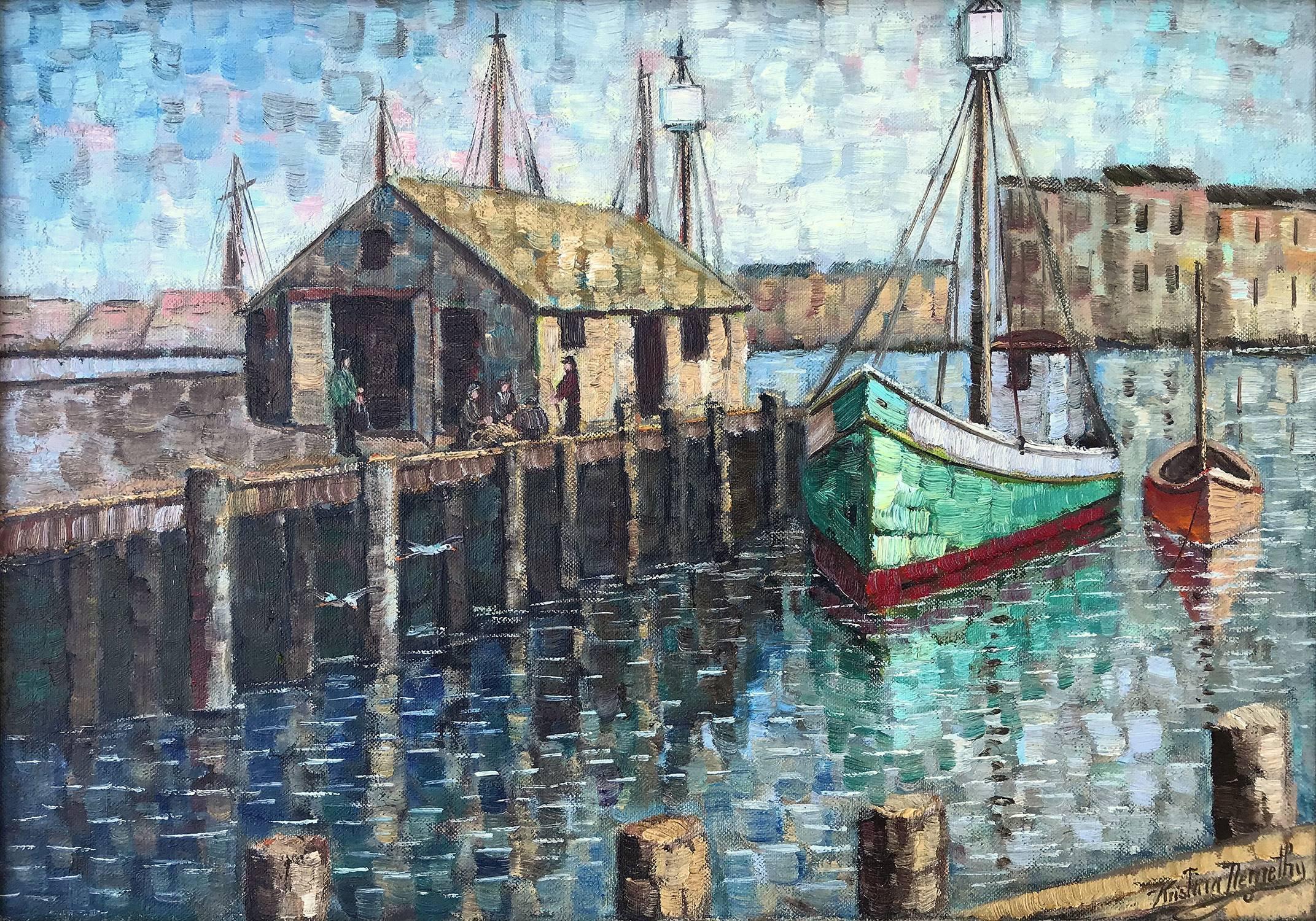 Cape Cod Harbor Scene - Painting by Kristina Nemethy