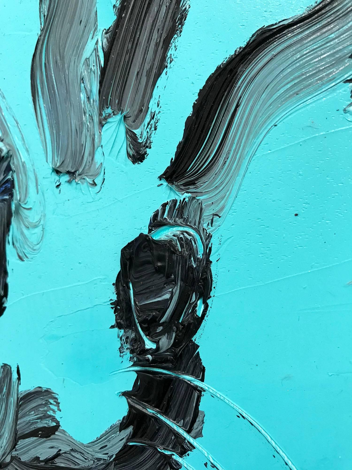 Untitled (Bunny on Turquoise) - Contemporary Painting by Hunt Slonem