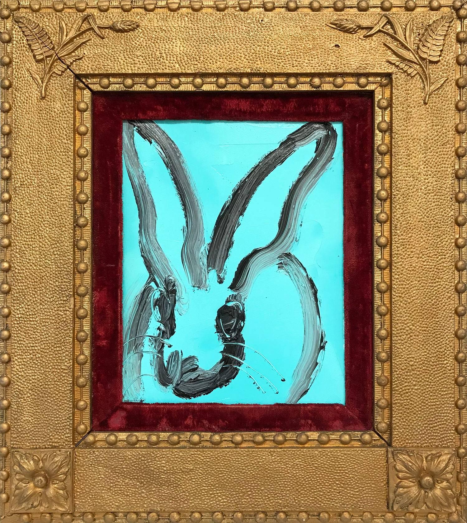 Hunt Slonem Animal Painting - Untitled (Bunny on Turquoise)