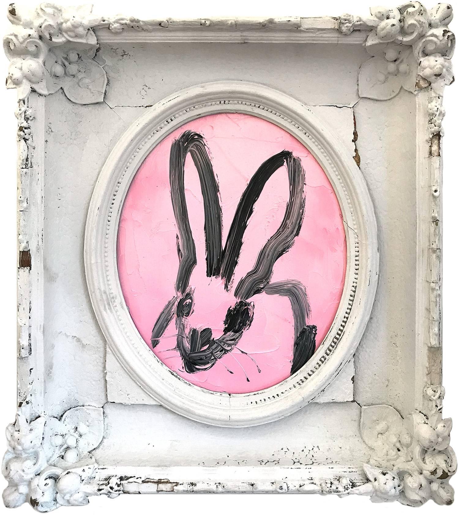Hunt Slonem Animal Painting - Untitled (Oval Bunny on Pink)