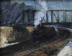"Mount Vernon N.Y. (Tren en la vía férrea)" Paisaje impresionista Óleo sobre tabla
