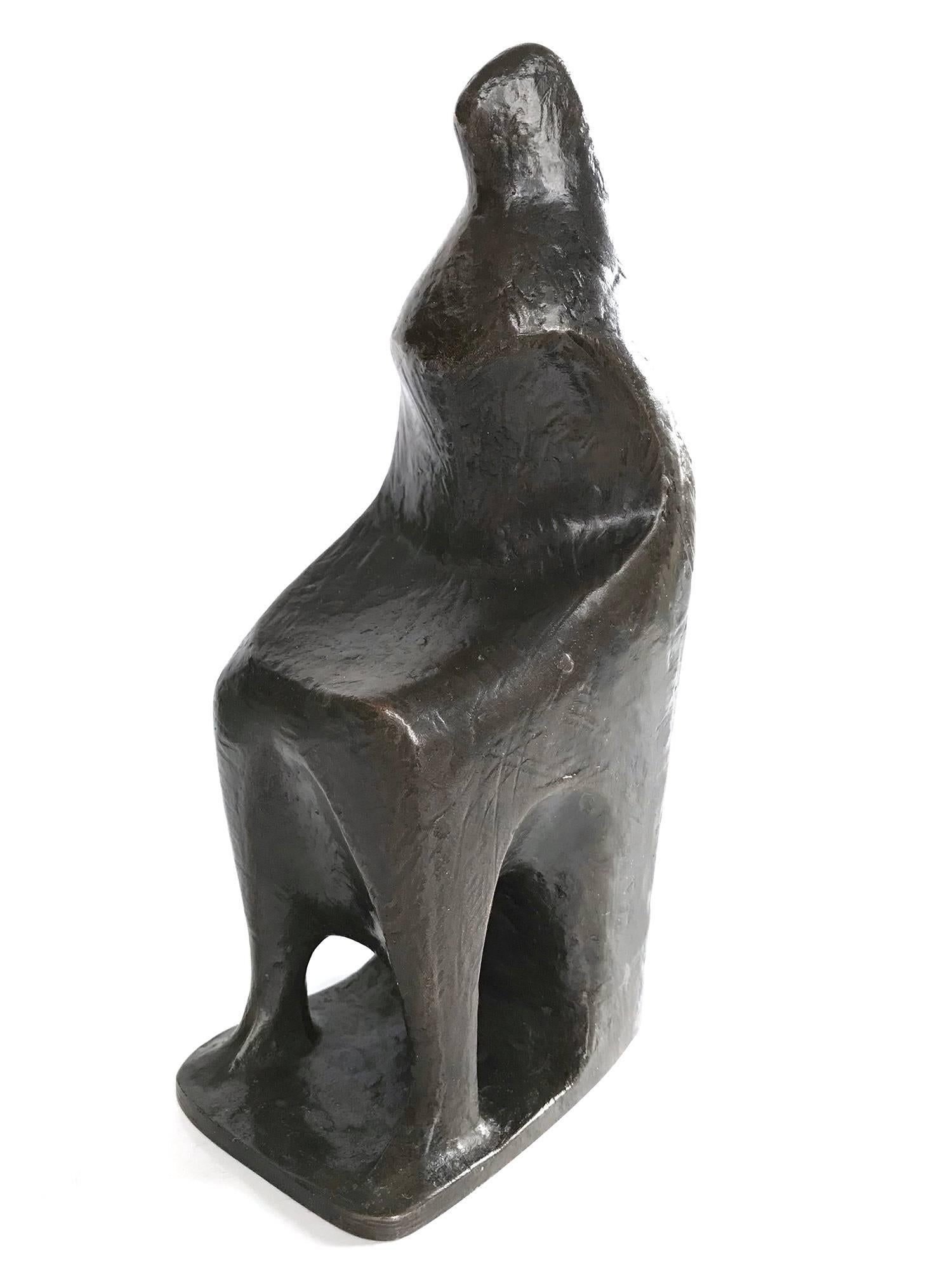 "Seated Figure Looking Up" Modern Mid Century Bronze 