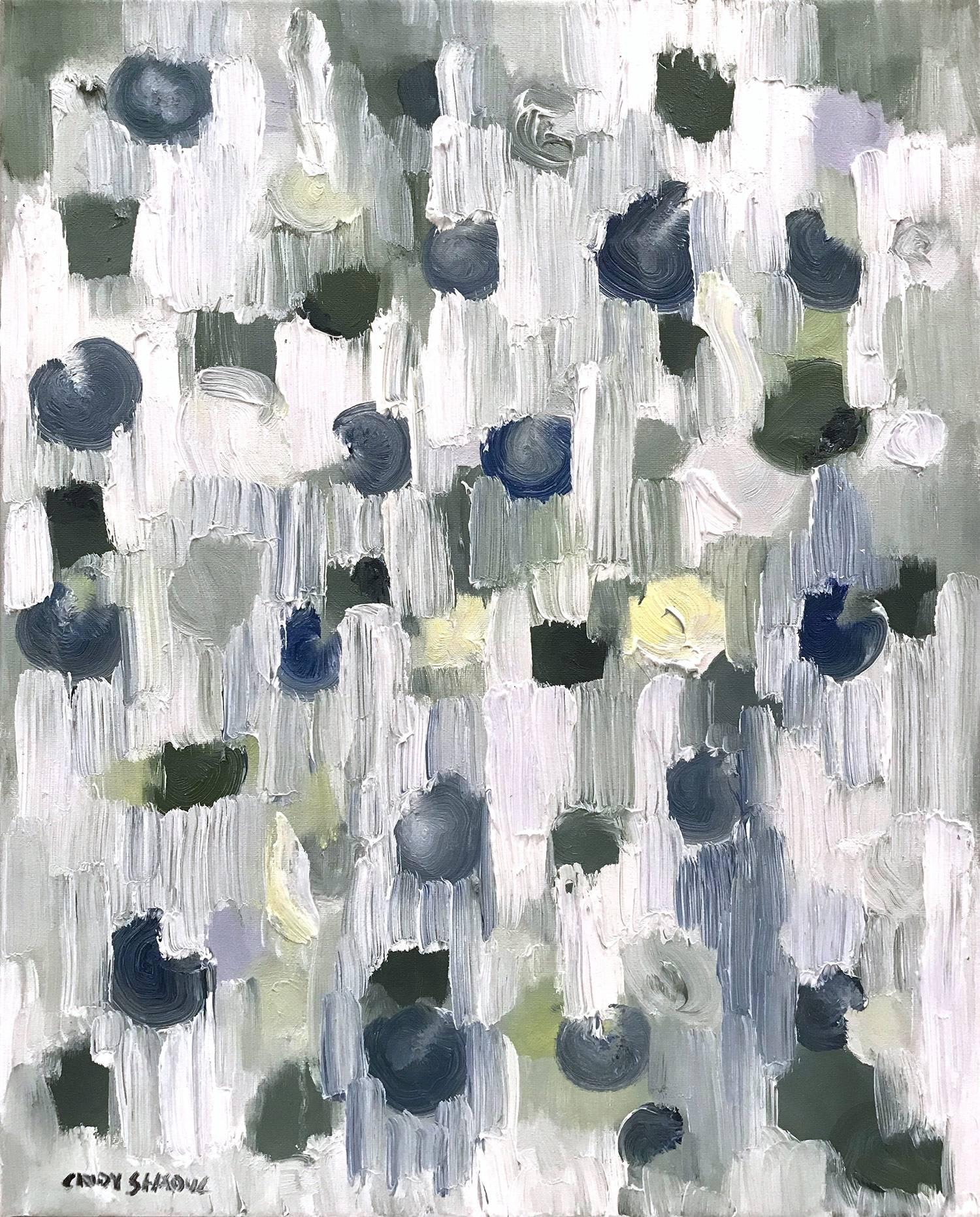 Cindy Shaoul Abstract Painting - Dripping Dots, Green Tea
