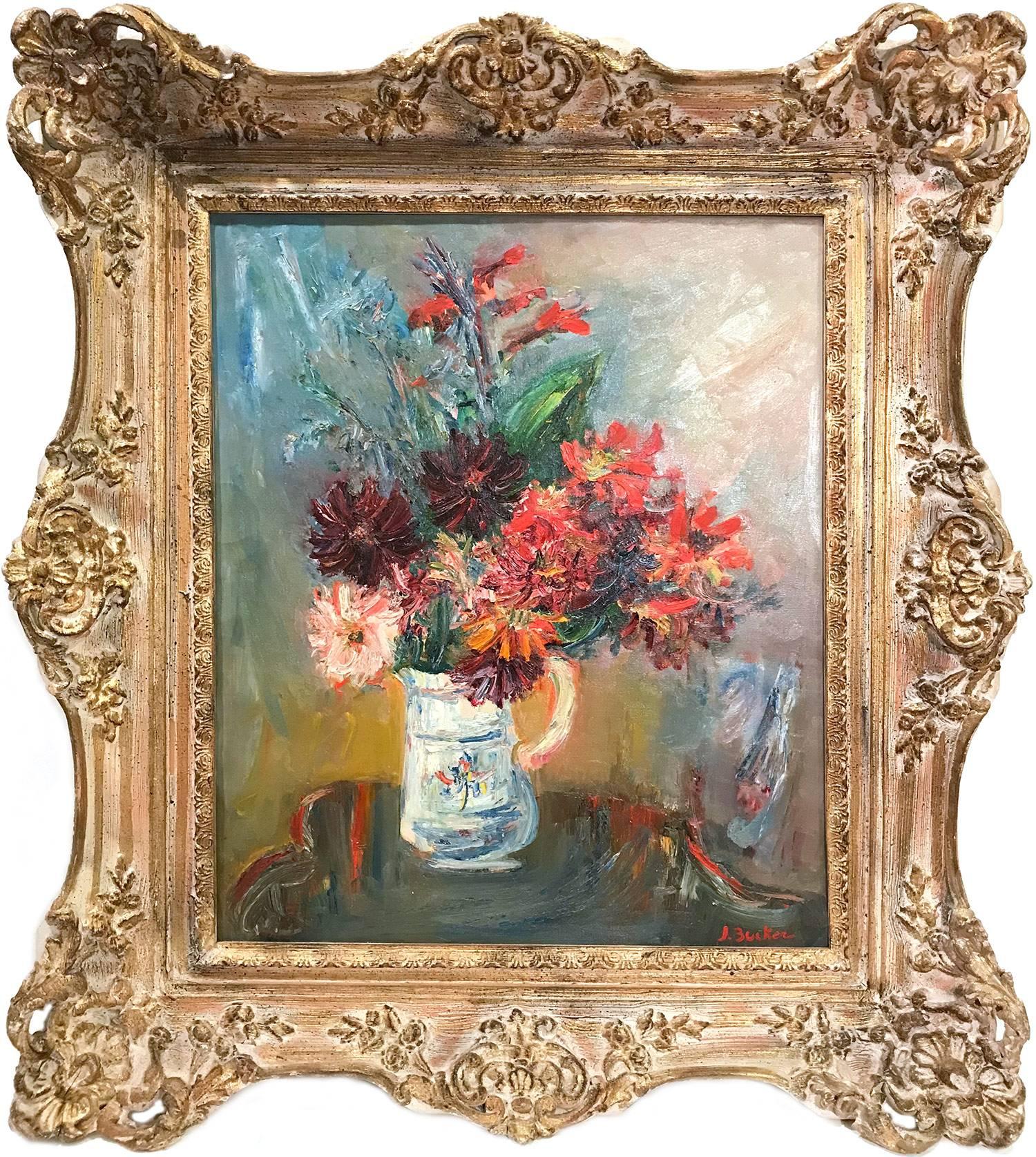 Still-Life Painting Jacques Zucker - Nature morte post-impressionniste à l'huile sur toile "Floral Arrangment in Jug".