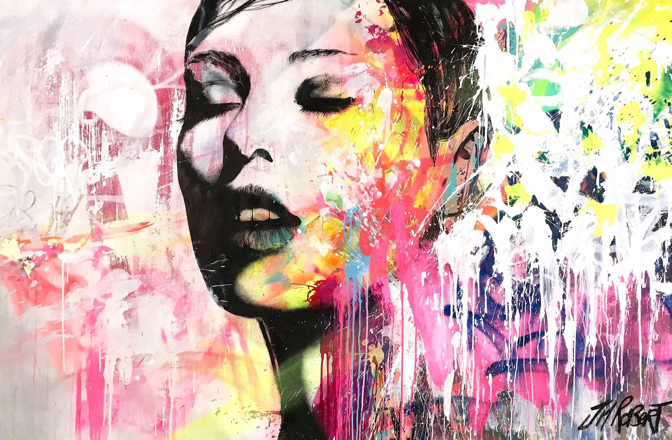 “Les Yeux Fermes, Souvent” Eyes Closed Often, Colorful, Abstract Street Art