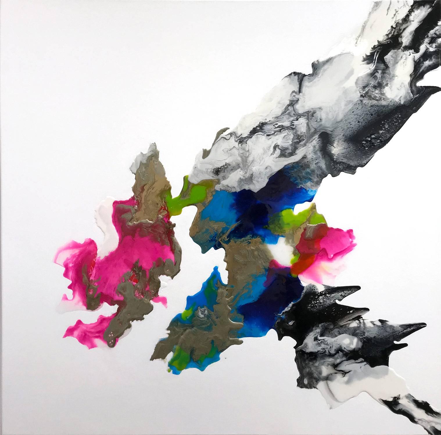 Corinne Natel Abstract Painting - "Rokuro" Contemporary Colorful Fluid Mixed Media Painting on Gallery Canvas