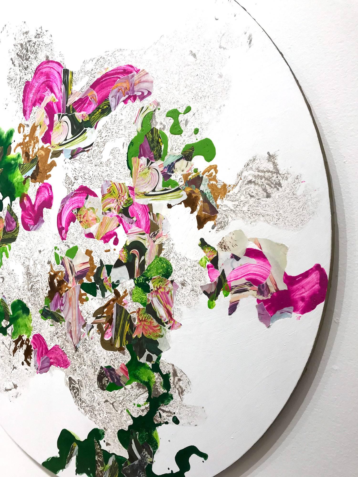 Zeitgenössisches farbenfrohes, fließendes Gemälde in Mischtechnik auf runder Leinwand „Paradise“ im Angebot 5