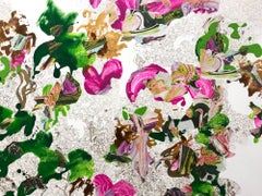 "Paraíso" Pintura contemporánea fluida de colores en técnica mixta sobre lienzo circular