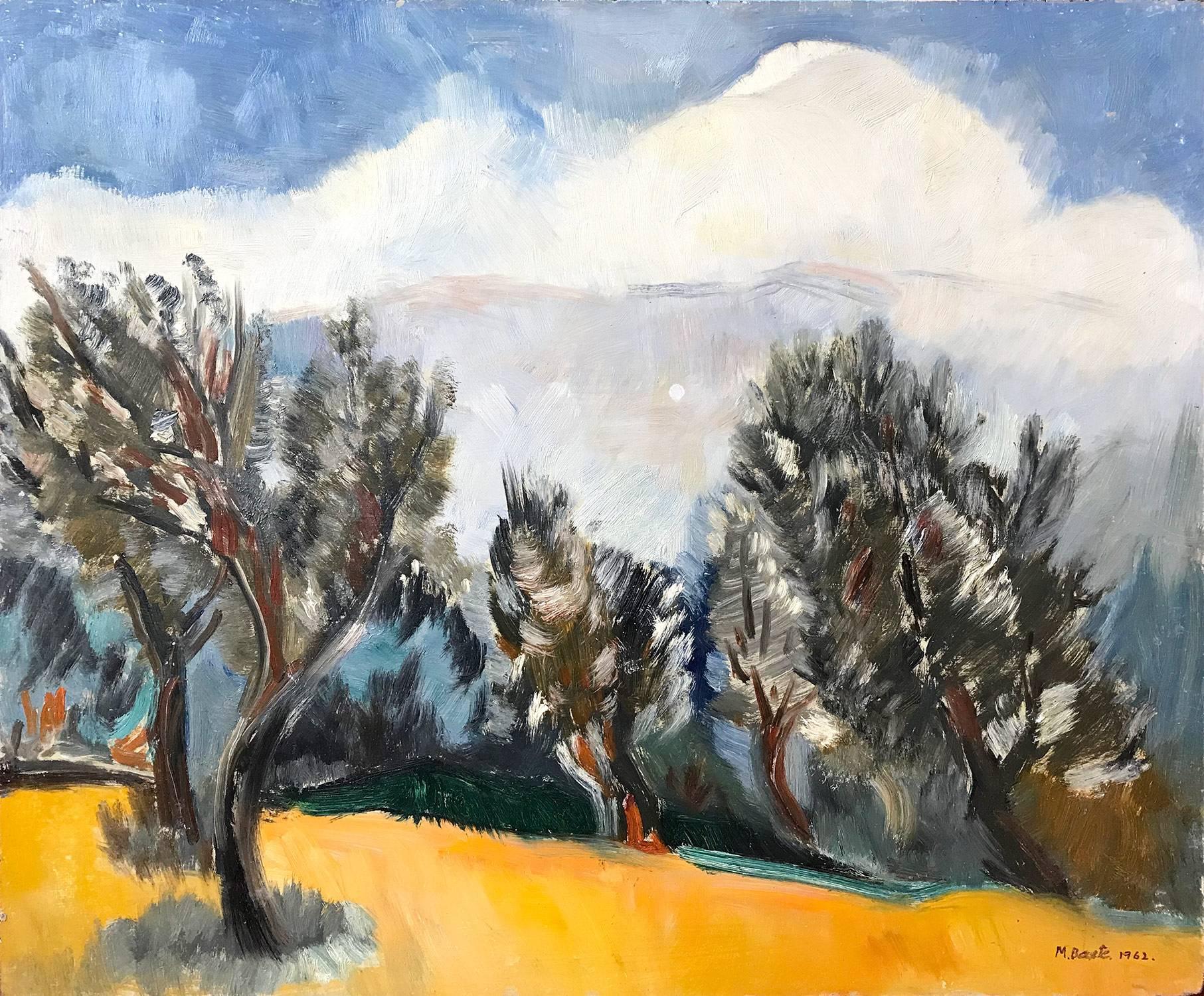 Landscape Painting de Michael Baxte - "Paisaje rural mexicano Escena de montaña con árboles" Estilo expresionista
