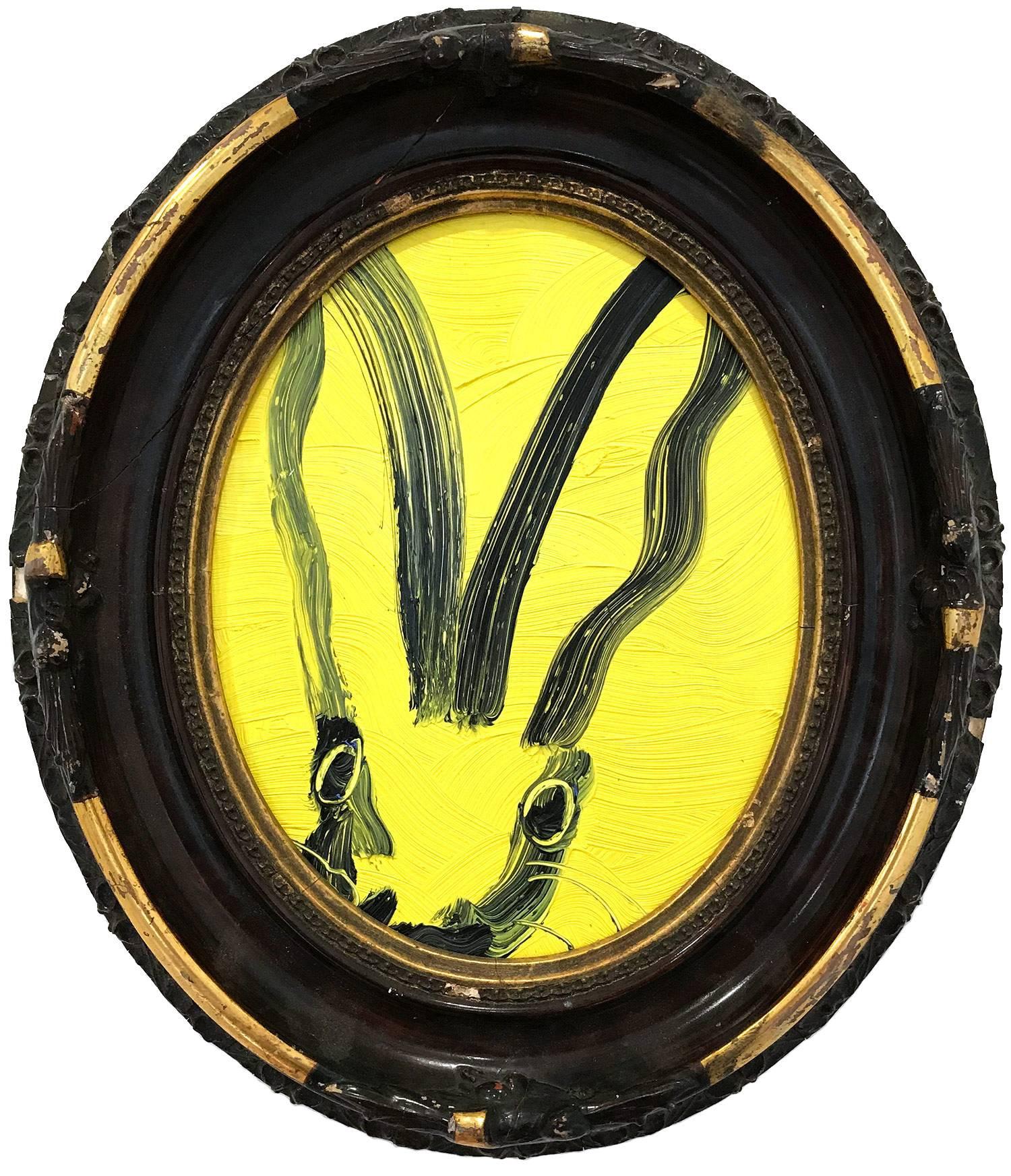Hunt Slonem Animal Painting - Untitled (Oval Bunny on Light Yellow)