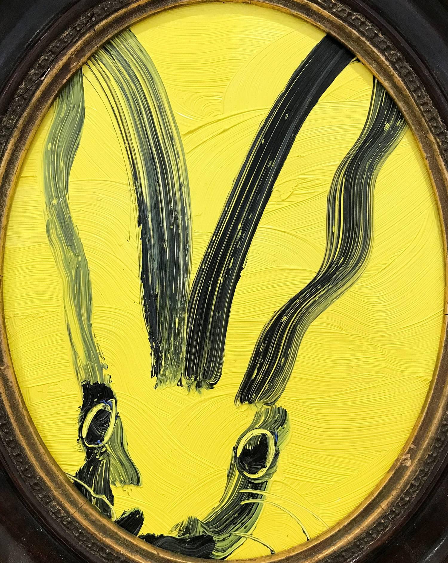 Untitled (Oval Bunny on Light Yellow) - Painting by Hunt Slonem