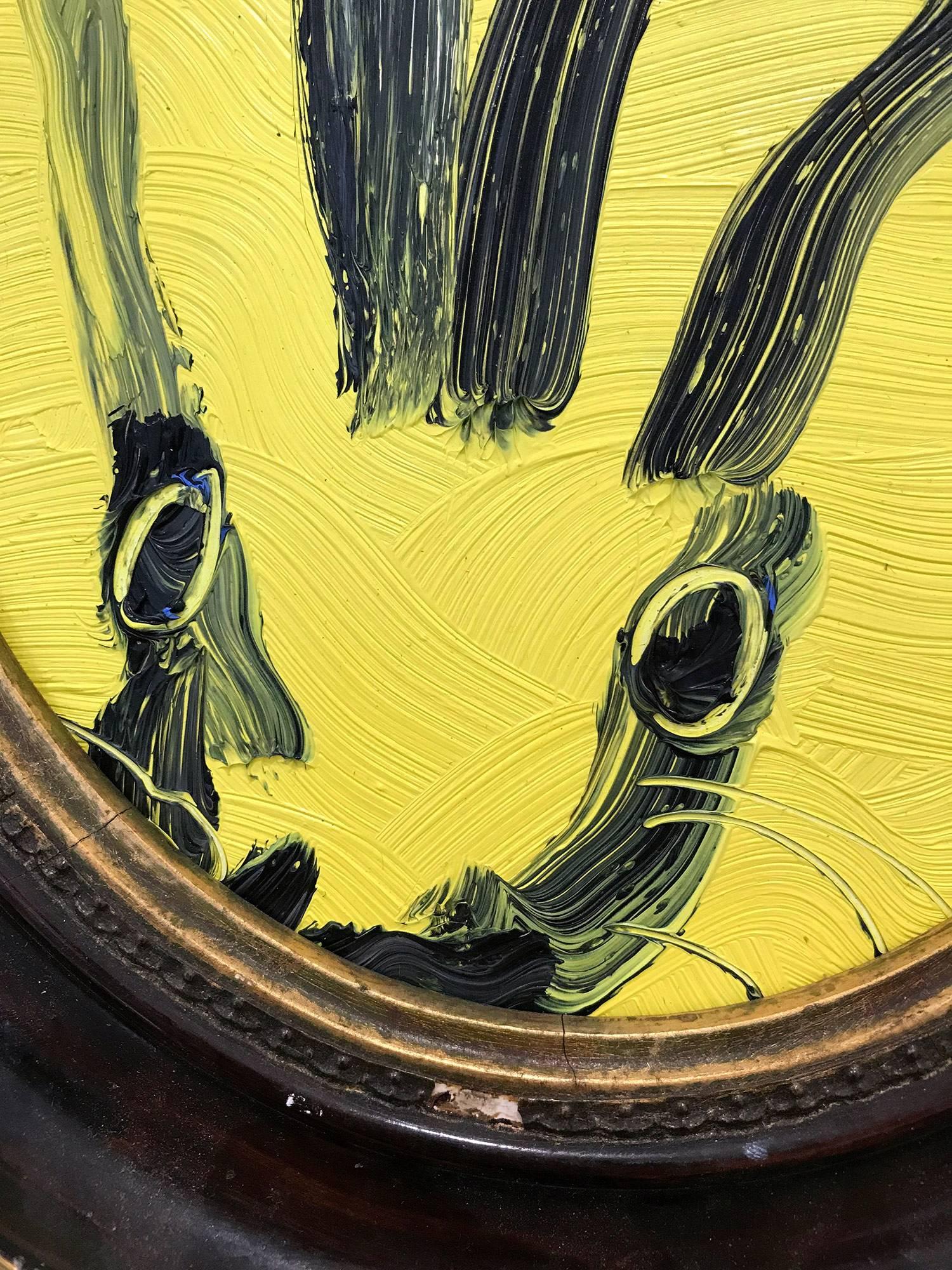 Untitled (Oval Bunny on Light Yellow) - Contemporary Painting by Hunt Slonem