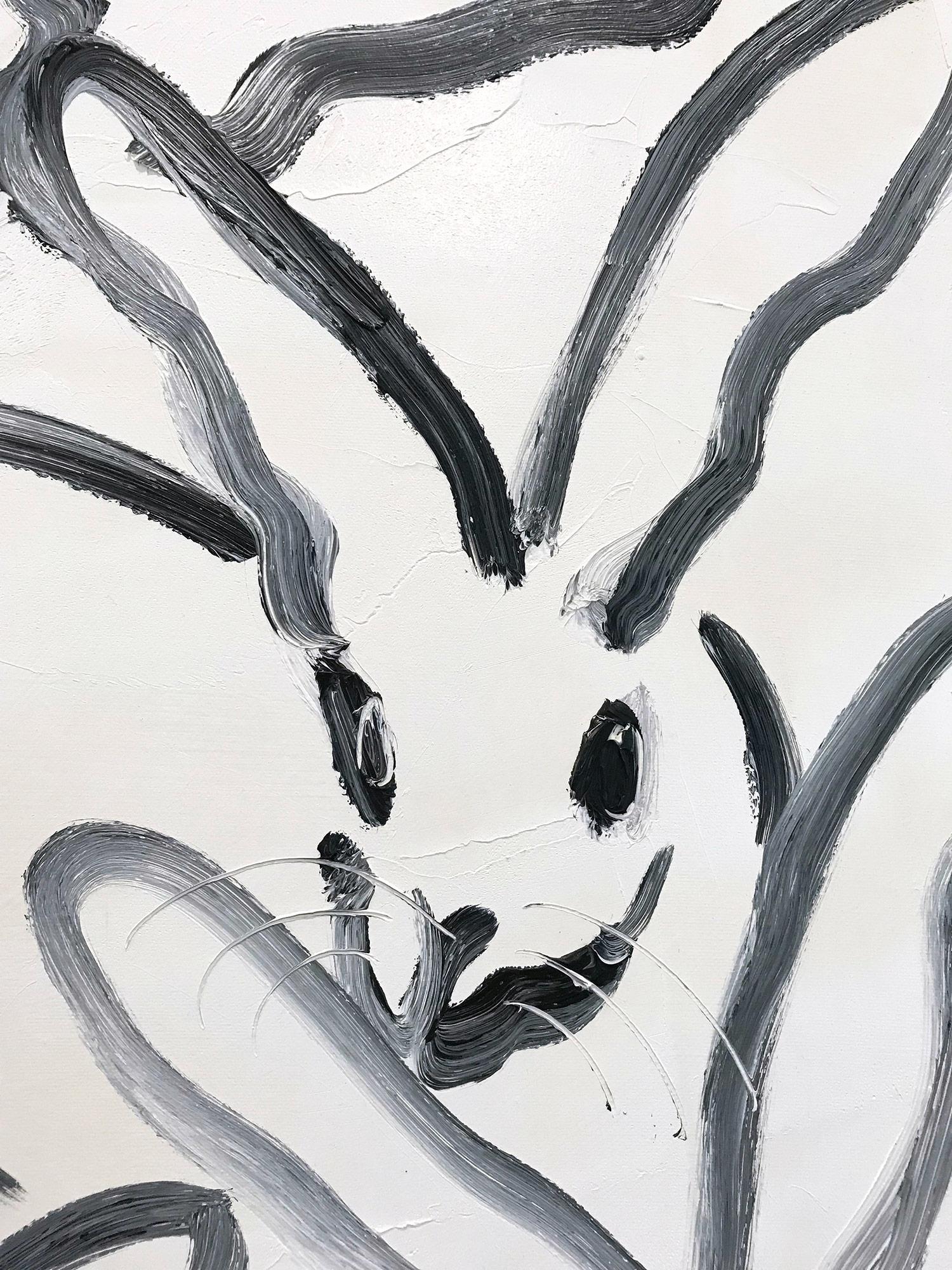 black and white bunny painting