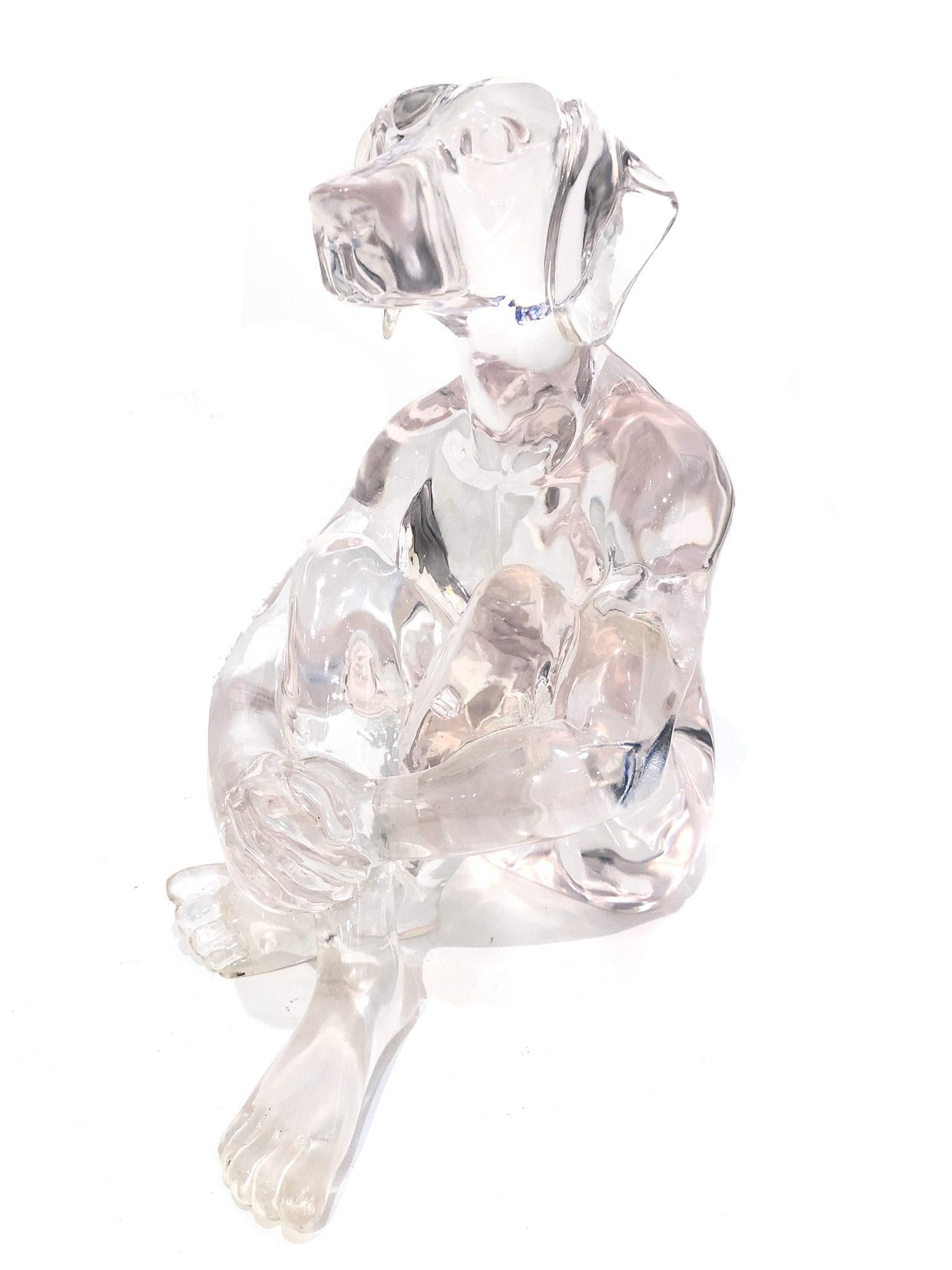 Gillie and Marc Schattner Figurative Sculpture - "Lolly Dogman (Clear)" Pop Art Clear Polyresin Sculpture of Dogman Sitting Down
