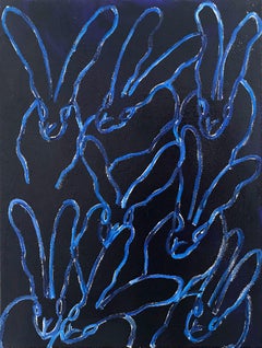 "Maria" Ultramarine Blue Oil Painting with Diamond Dust Bunnies on Canvas