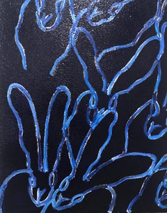 "Maria" Ultramarine Blue Oil Painting with Diamond Dust Bunnies on Canvas
